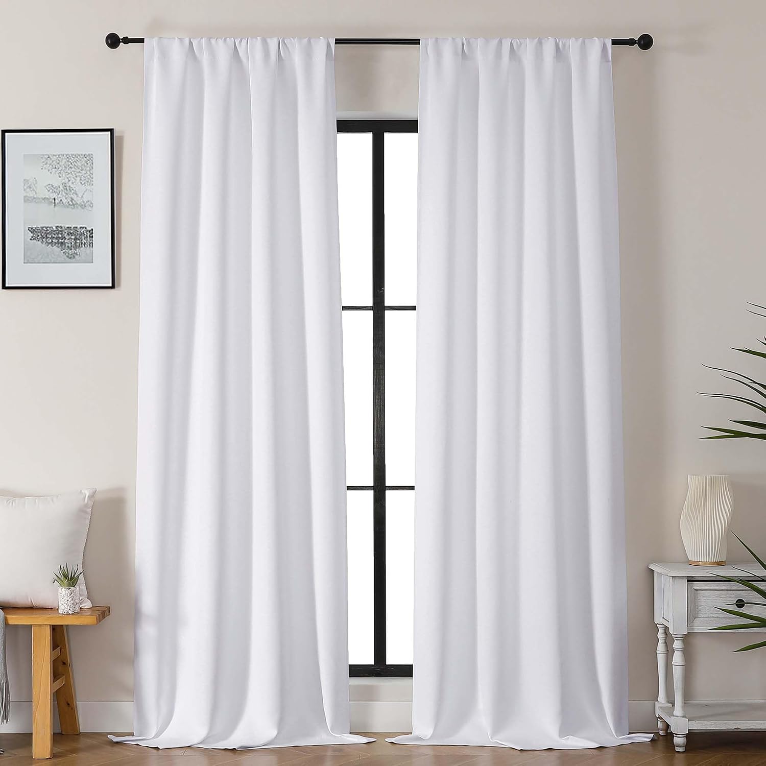 Gwine Pura White Curtains 96 inches Long, Light Filtering Thermal Insulated Noise Reducing Window Curtain Panels for Bedroom, Elegant…