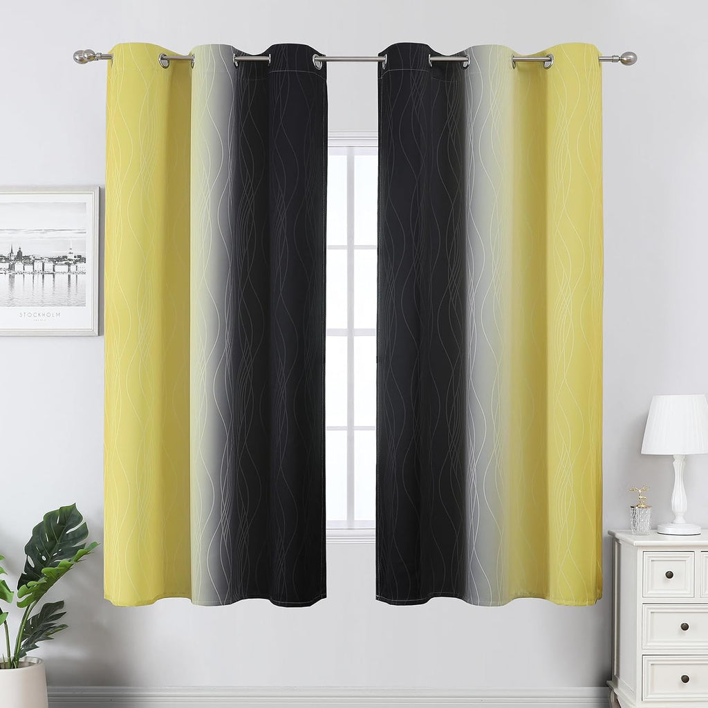 Estelartextiler Estelar Textiler Black and Yellow Blackout Curtains for Living Room, Full Room Darkening Ombre Curtains for Bedroom, Therma…