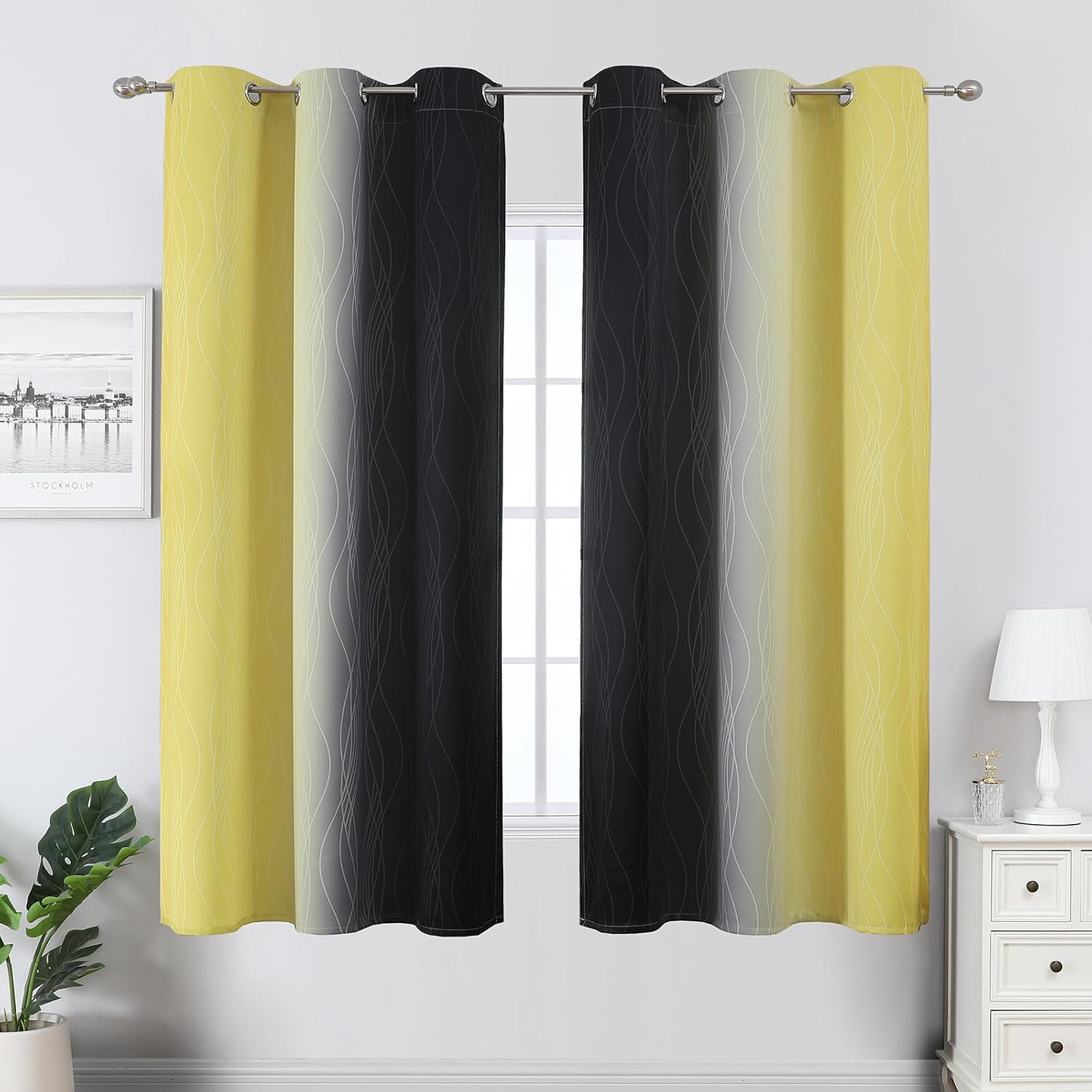 Estelartextiler Estelar Textiler Black and Yellow Blackout Curtains for Living Room, Full Room Darkening Ombre Curtains for Bedroom, Therma…