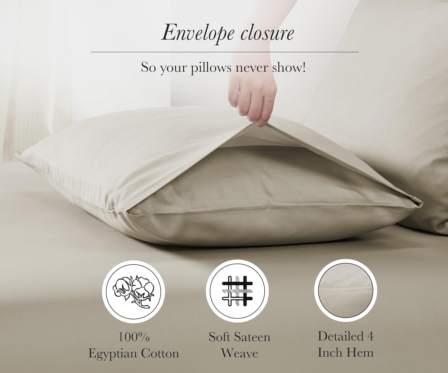 CaliforniaDesignDen California Design Den 100% Egyptian Cotton Pillowcases Standard Size/Queen Size Pillowcases Set of 2 - Sateen Weave, So…