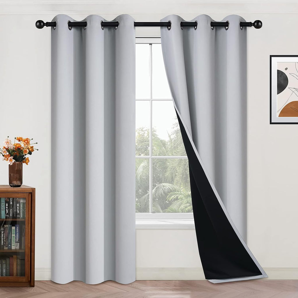 Yakamok 100% Blackout Curtains for Bedroom 84 Inch Length, 2 Thick Layers Thermal Insulated Grommet Total Blackout Drapes with Black Liner…