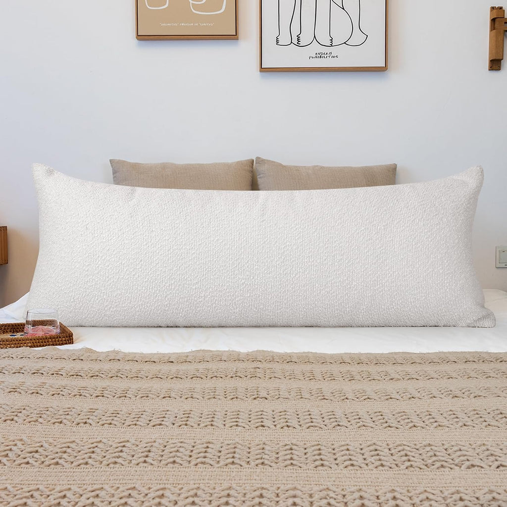 JoraLion 20x54 inch Neutral Boucle Body Pillow Cover, Cream White Long Pillow Cover Cozy Soft Cushion Case for Couch Sofa Bed Living Room…