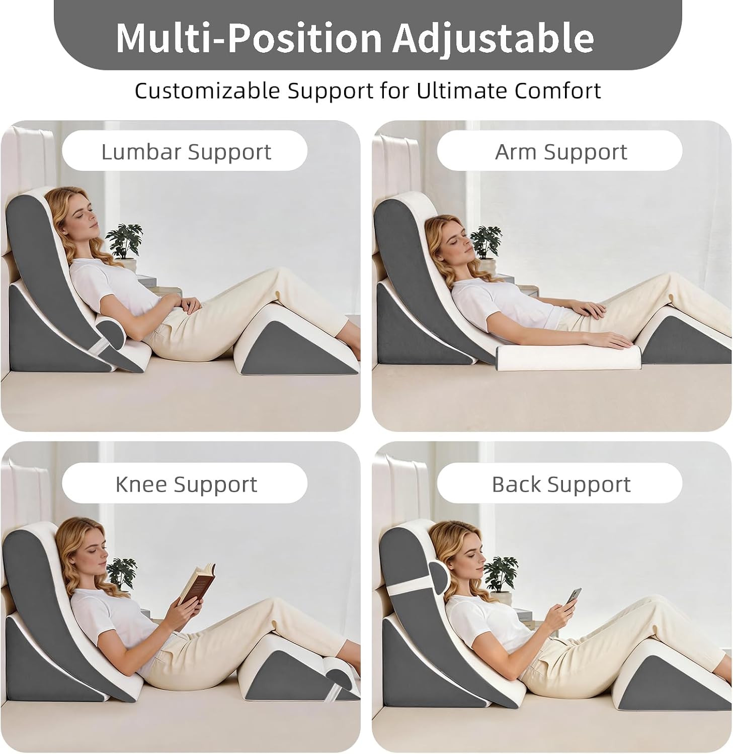 LevNubis 4PCS Orthopedic Bed Wedge Pillow Set for Post Surgery &, Adjustable Wedge Pillow for Back, Acid Reflux, Sitting up in Bed, Re…