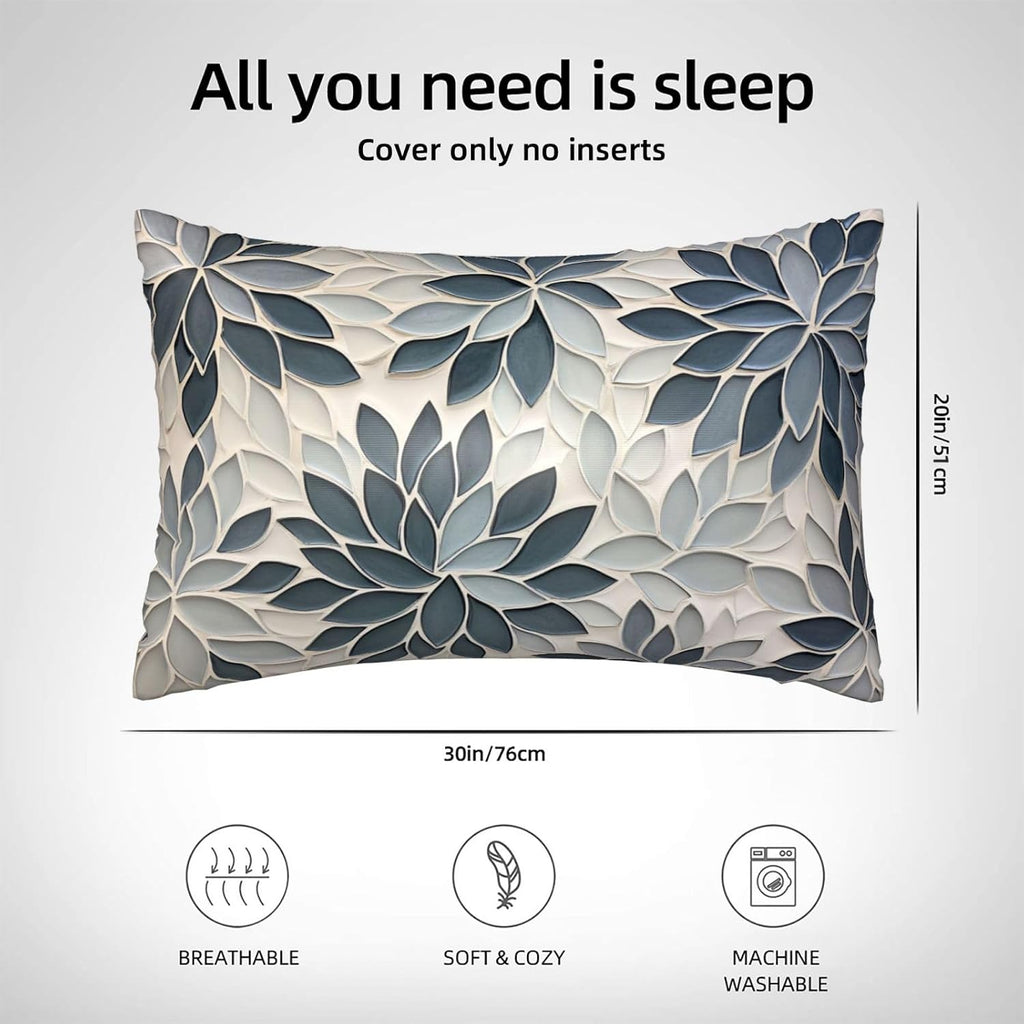 Satin Pillowcase for Hair and Skin Abstract Modern Blue-Gray Floral Super Soft and Cooling Similar to Silk Pillow Case 1 Pack with Hidden…