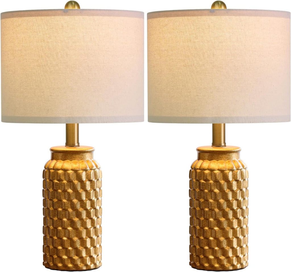 USumkky 20.5" Gold Modern Ceramic Bedside Lamp Set of 2 for Bedroom Decor Farmhouse Table Lamp for Living Room Office Dorm