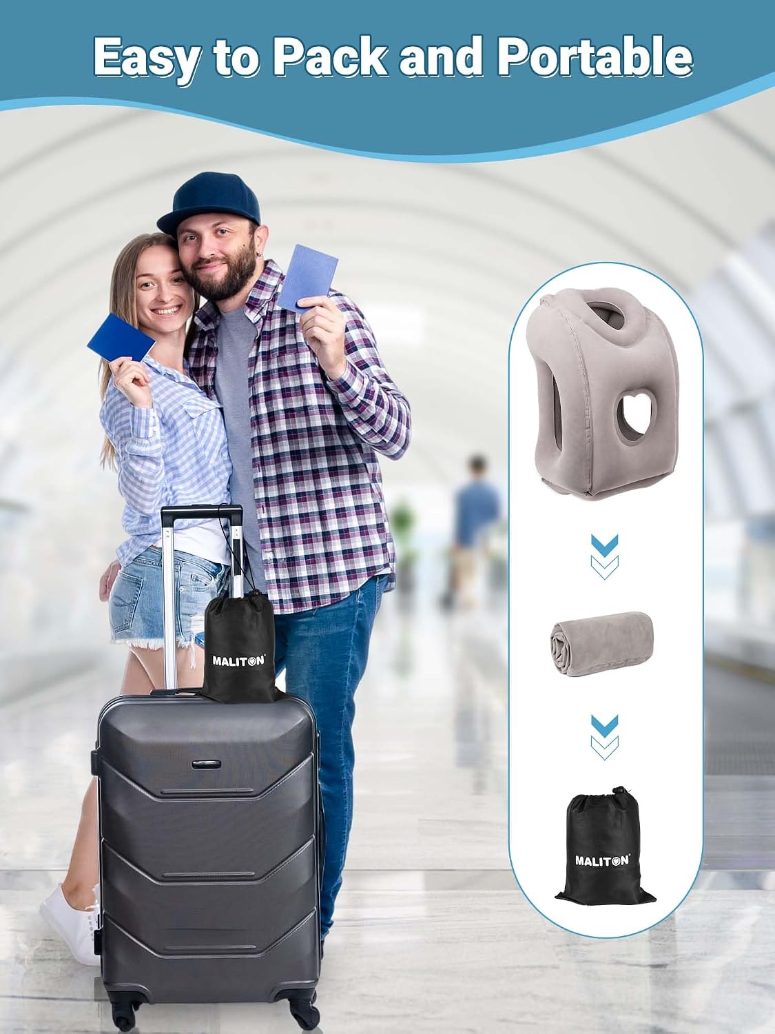 Maliton Inflatable Travel Pillow for Airplane Comfortable Sleeping to Relieve Neck and Shoulder Pain, Support Head Inflatable Pillow for…