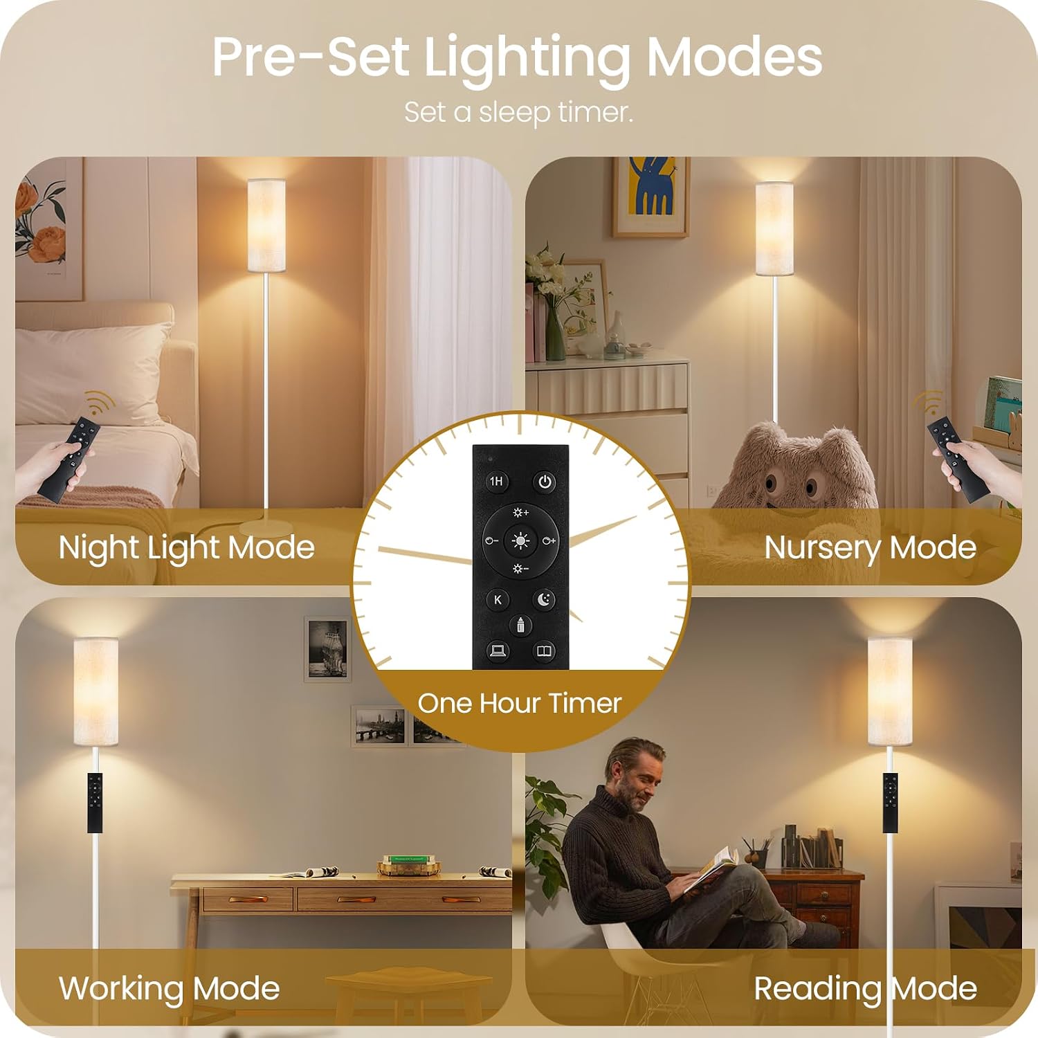 White Floor Lamps for Living Room with Remote and Foot Switch, 64.4” Modern Standing Tall Lamp, Dimmable Corner Lamp for Bedroom, Office…