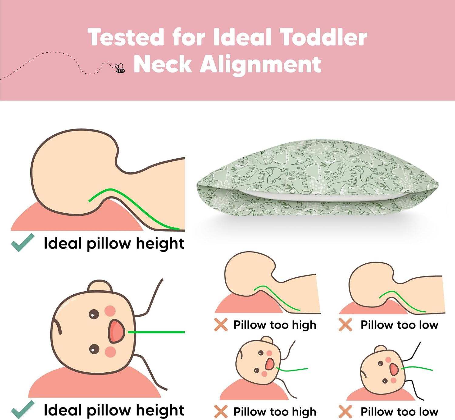 Toddler Pillow with Pillowcase - 13x18 My Little Dreamy Kids Travel Bed Pillows for Sleeping, Organic Cotton Small Pillowcase, Soft &…