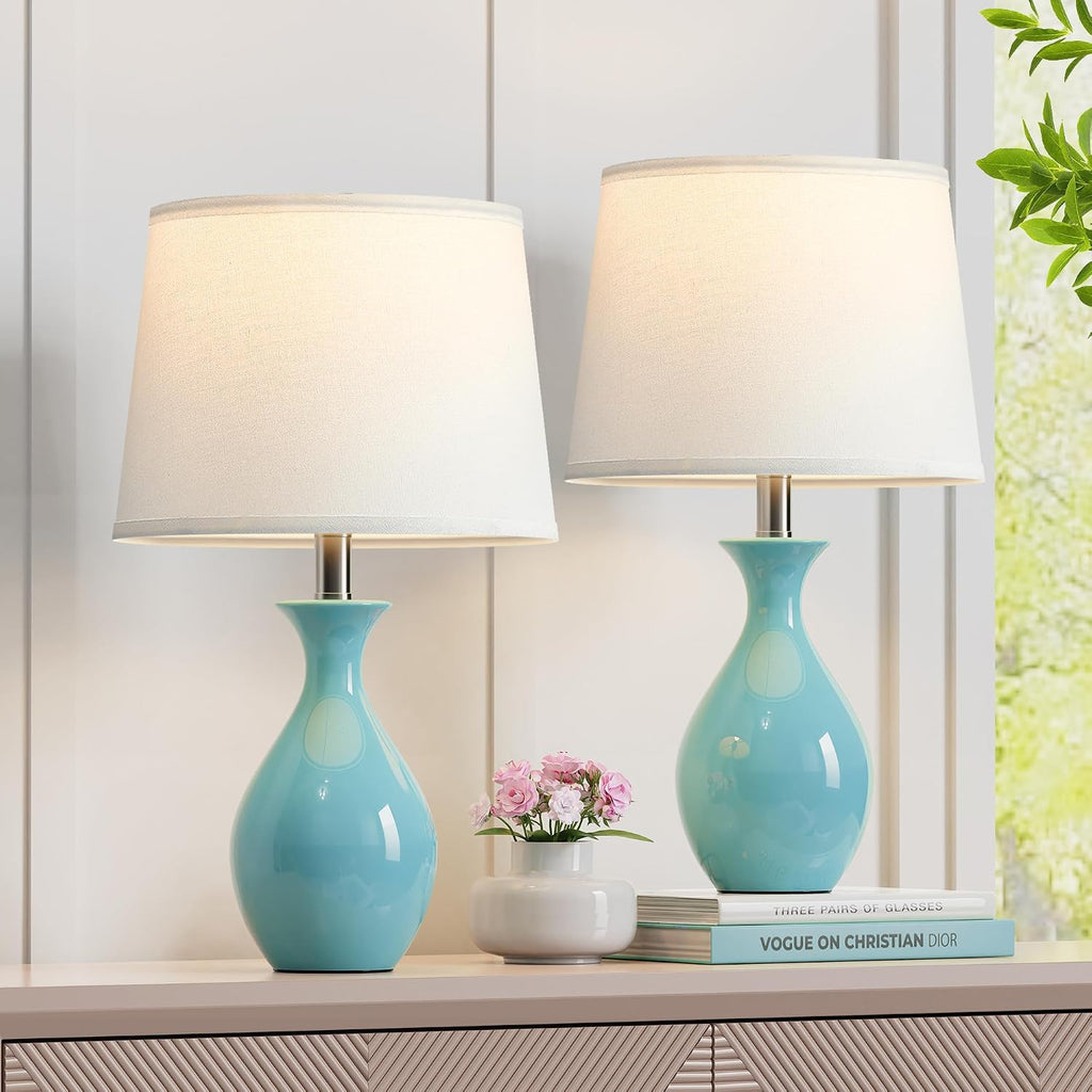PARTPHONER Table Lamp Set of 2, Modern Ceramic Bedside Lamps for Night Stands, Classic Small Lamp Nightstand Lamp for Bedroom Living Room…