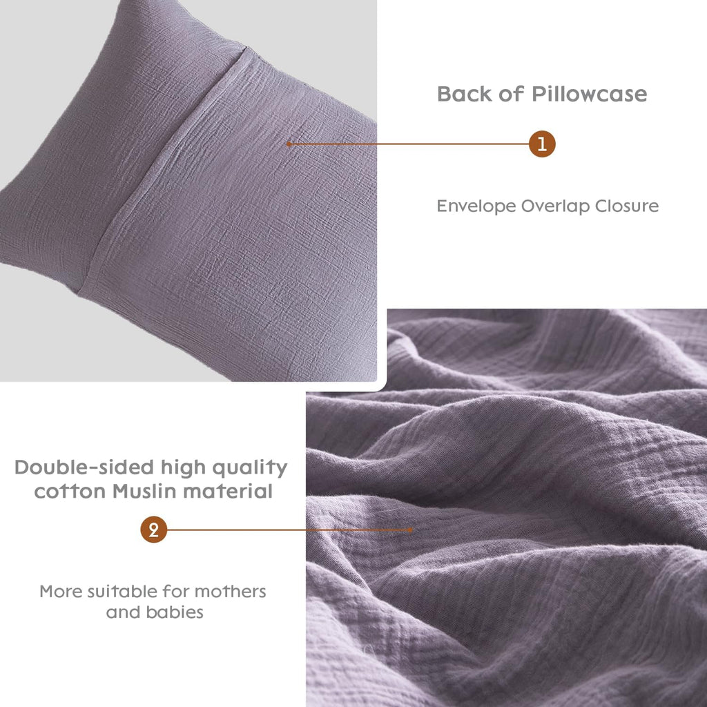 DefineCozyHealthyLife SE SOFTEXLY Muslin Pillowcases Standard Size 100% Cotton, 2 Pack Linen Like Pillow Shams with Envelope Closure, Ultra…