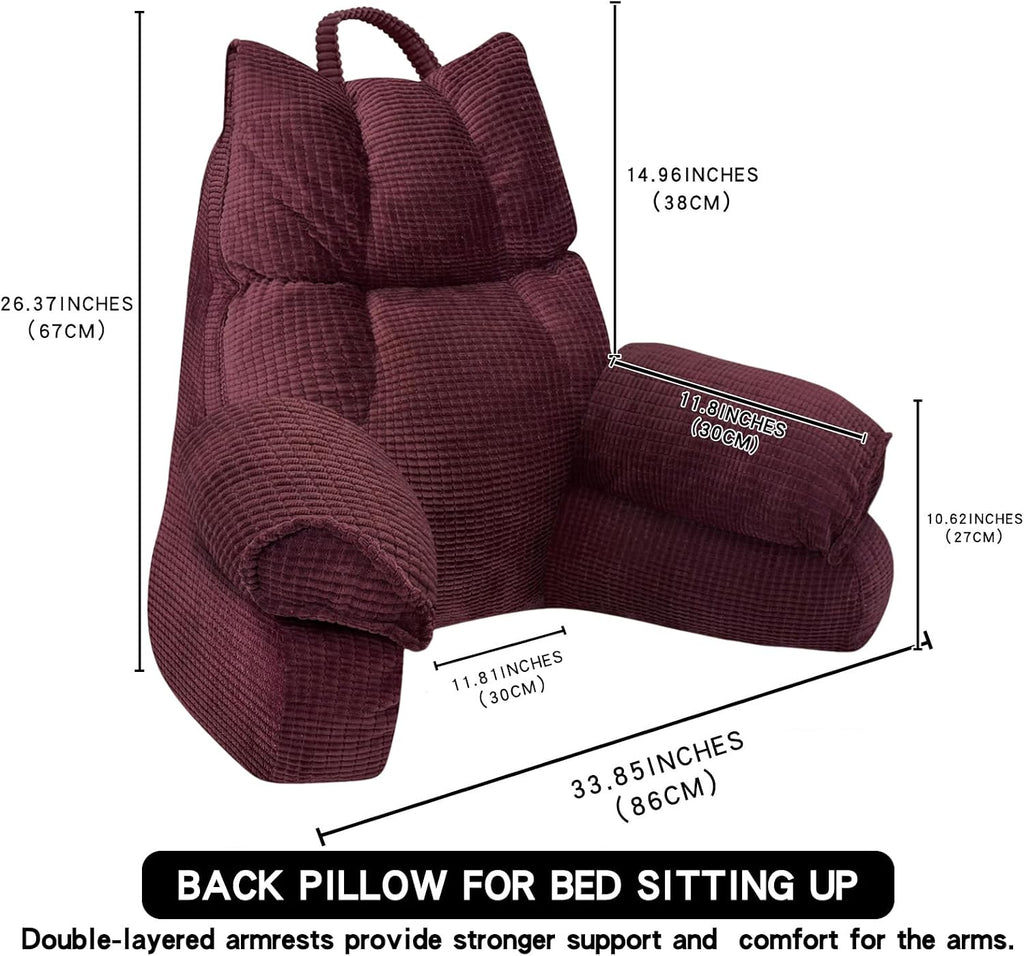 RRPAHWTV Reading Pillow for Bed with High Arm Rests, Back Support Pillow for Sitting Up in Bed with Shredded Memory Foam for Reading, TV…