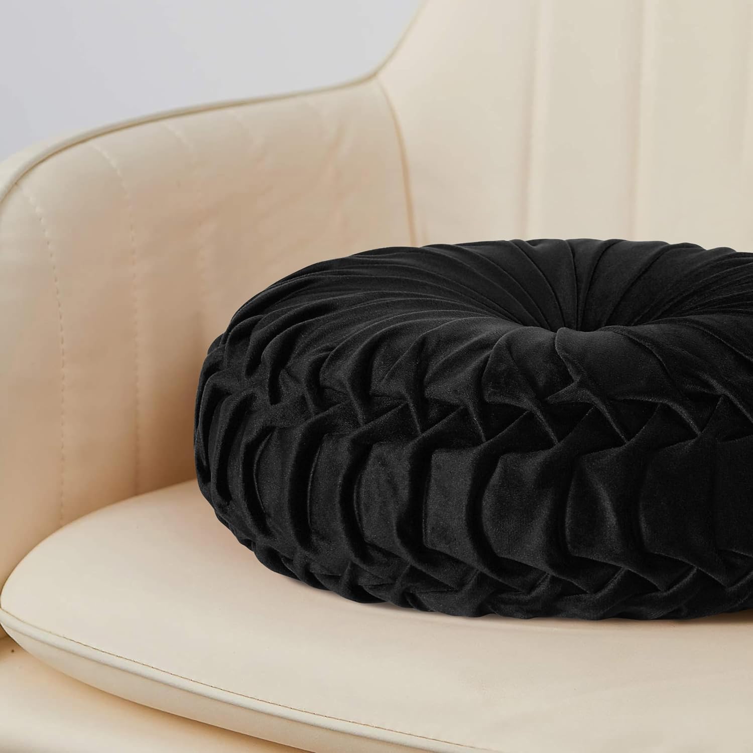 Hig Set of 2 Decorative Round Pleated Throw Pillows, Classy Accent Pumpkin Throw Pillows with Center Button, Vintage Velvet Floor Pillows f…