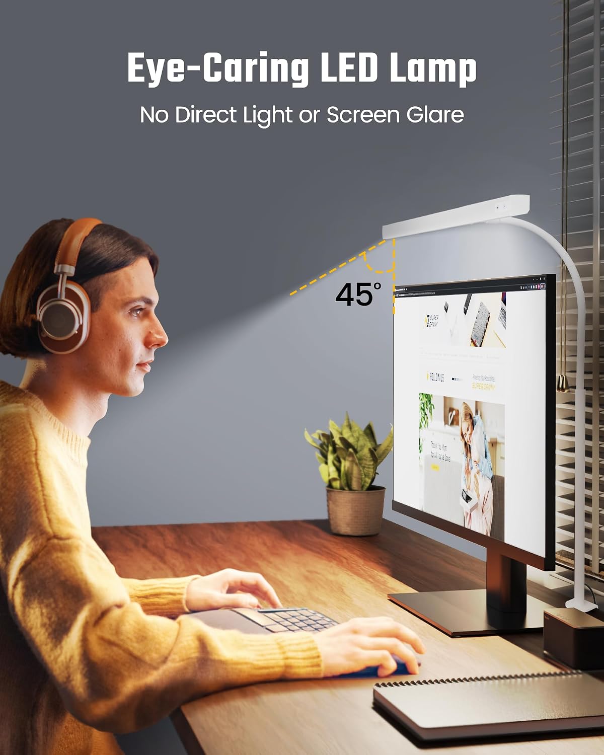 SUPERDANNY LED Desk Lamp for Home Office, Eye-Caring Desk Light with Adjustable Gooseneck, 12W Touch Control Dimmable Brightness…