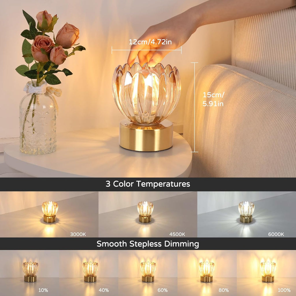 Shenmoyl Cordless Small Table Lamp with 5200mAh Battery & Touch Control, Battery Operated Tulip Table Lamp with 3 Colors, Rechargeable…