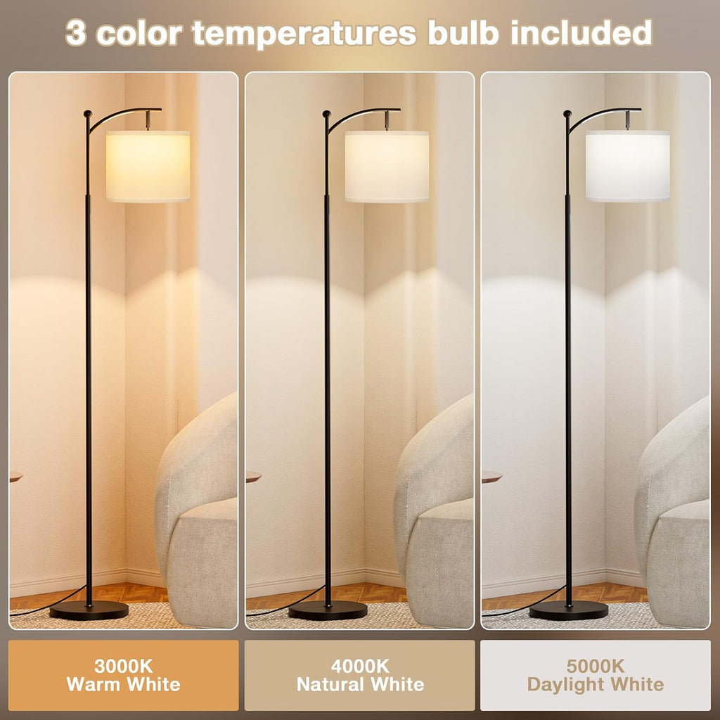 Ambimall 60" Floor Lamp with 3 Color Temperatures, Adjustable White Shade, Black Pole - Tall Lamp for Living Room, Bedroom, Office…