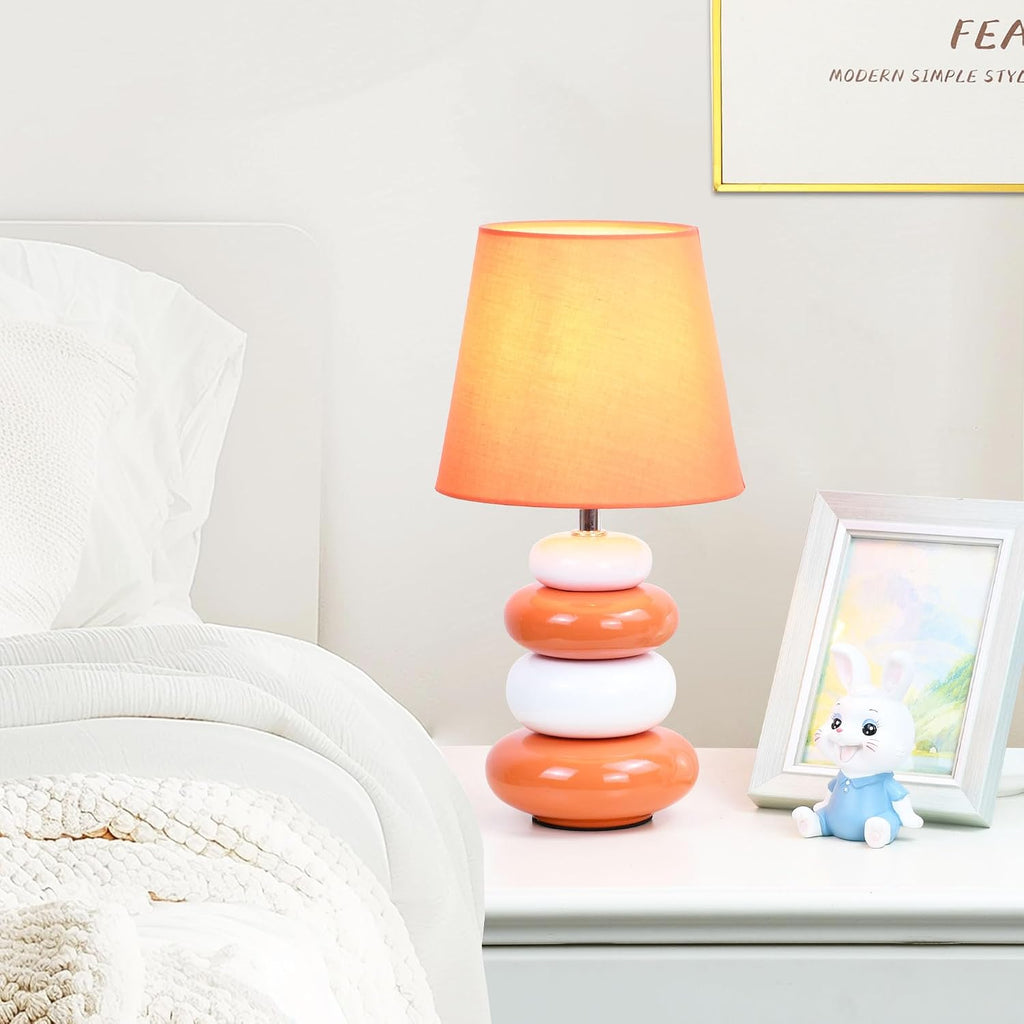 Ange Orange Small Table Lamp for Living Room as Bedside Table Lamp for Bedroom, Modern Ceramic Kids Night Table Lamp, Φ6.5×H12.44IN, Bulb…