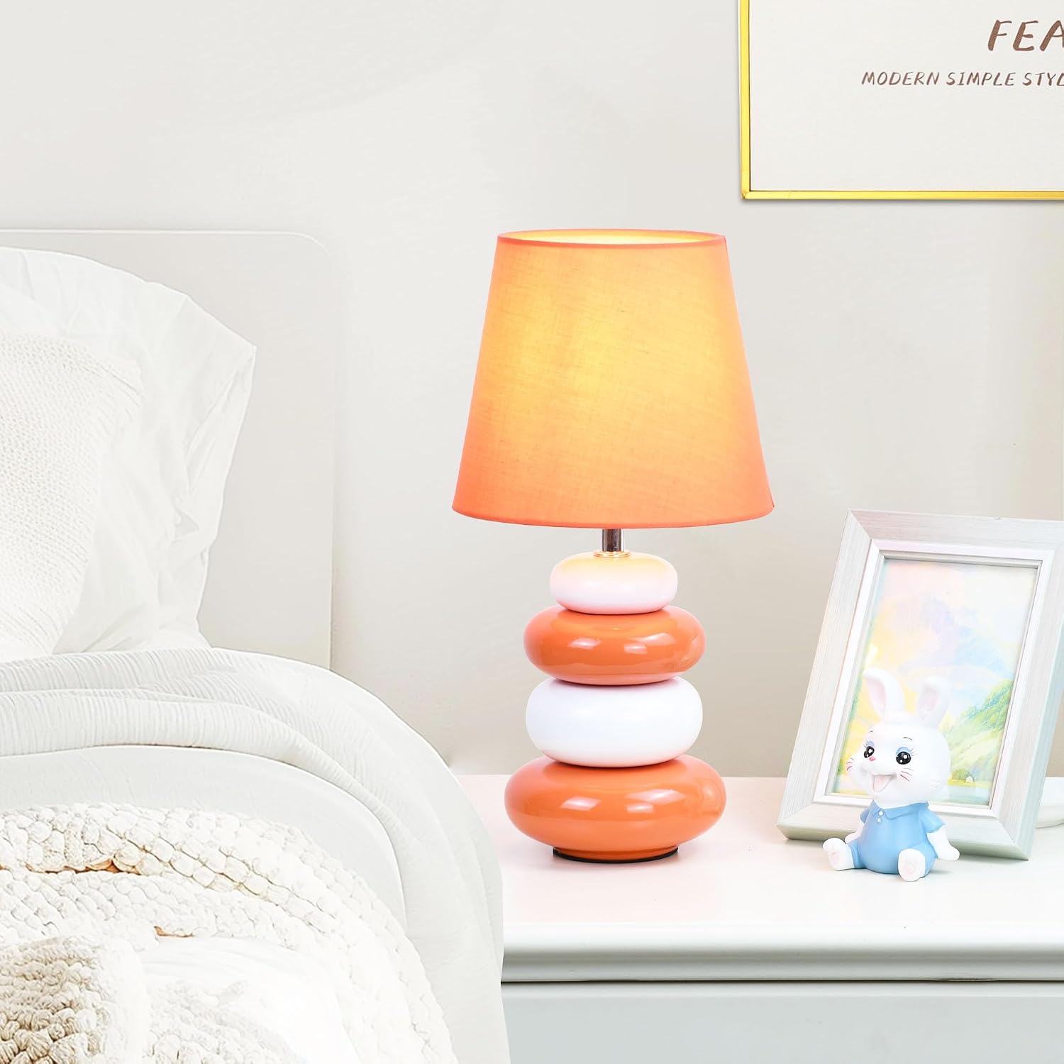 Ange Orange Small Table Lamp for Living Room as Bedside Table Lamp for Bedroom, Modern Ceramic Kids Night Table Lamp, Φ6.5×H12.44IN, Bulb…