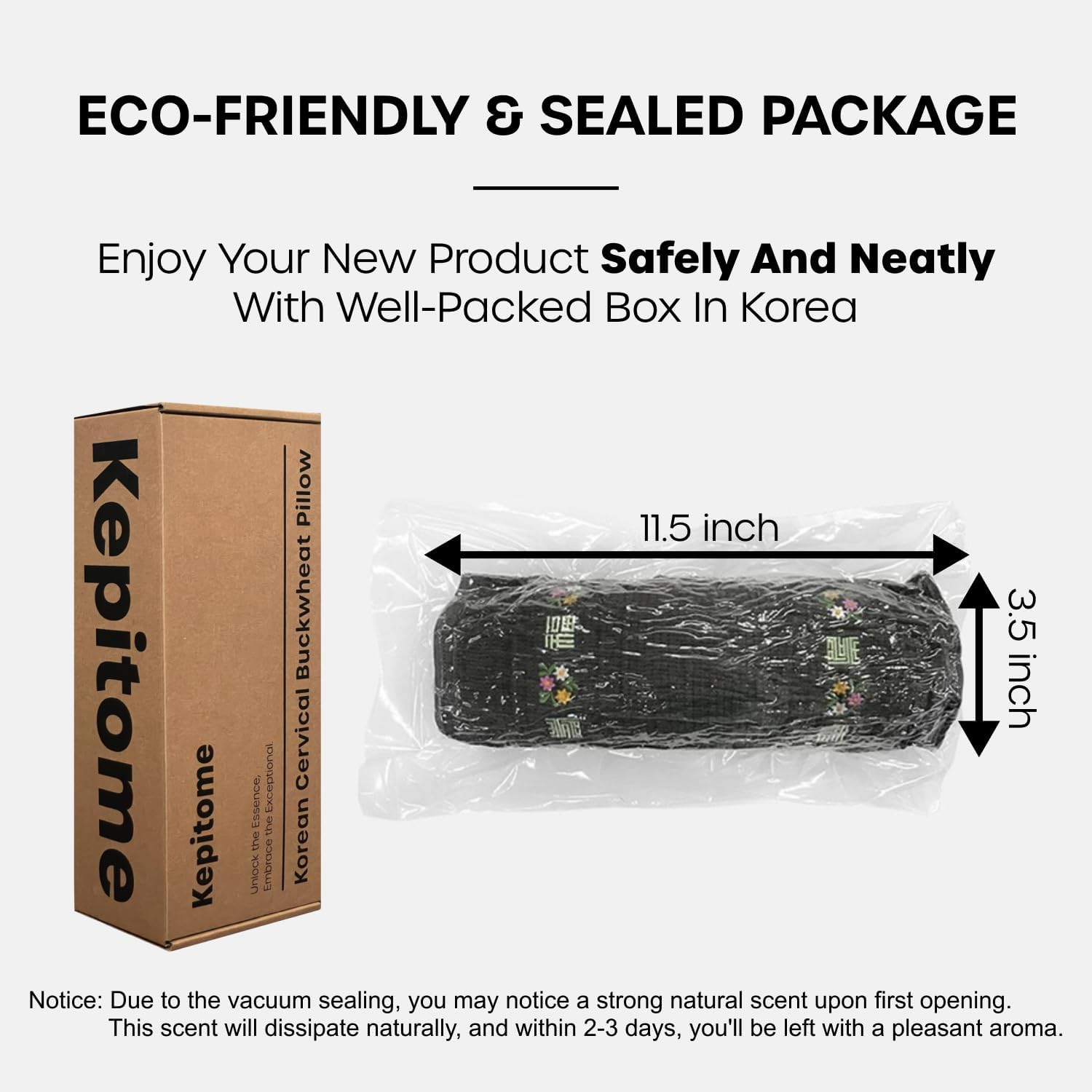 Kepitome 12-inch Korean Buckwheat Cervical Neck Roll — Compact Cypress-Filled Bolster Pillow for Targeted Neck Support (BTS Jungkook…