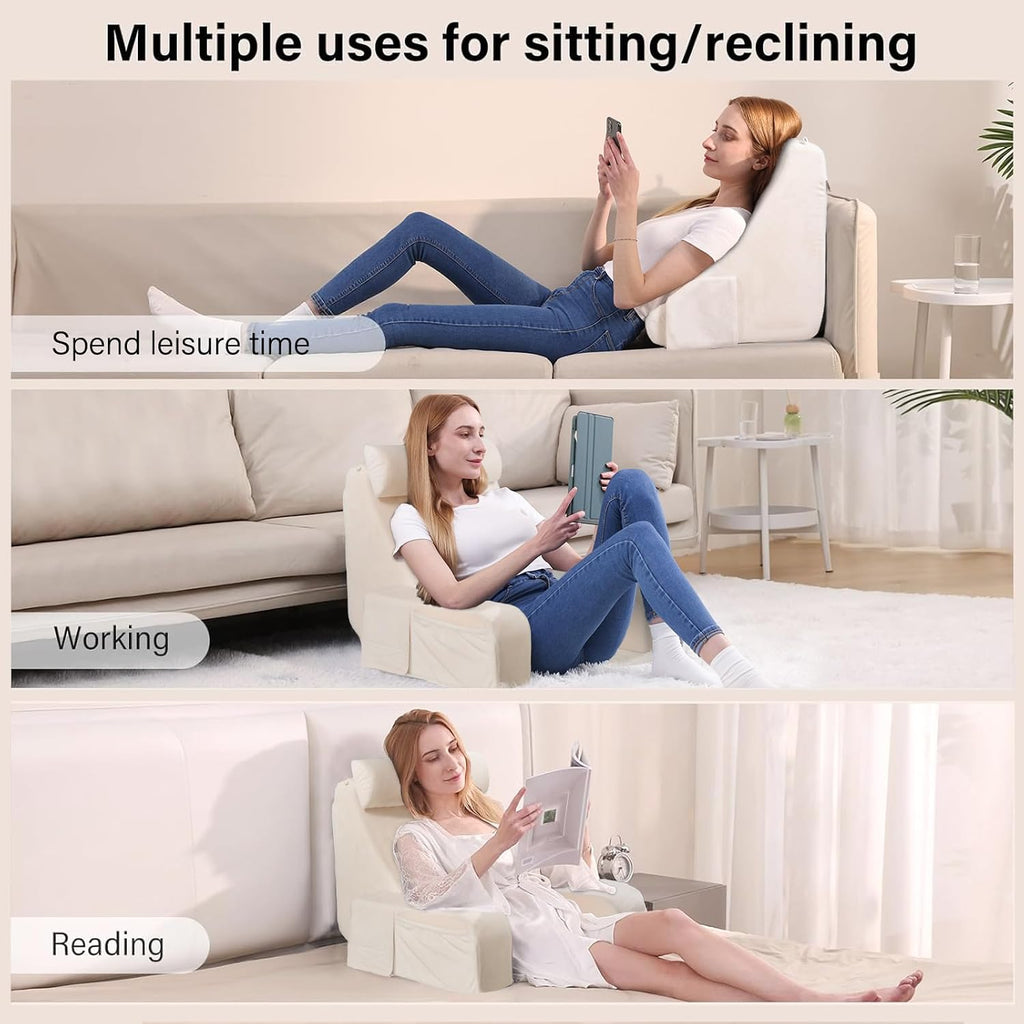 ENITYA 19" Back Pillow for Bed Sitting up, Big Pockets and Washable Removable Cover, Reading Chair for Watching TV/Reading/Gaming/Resting…