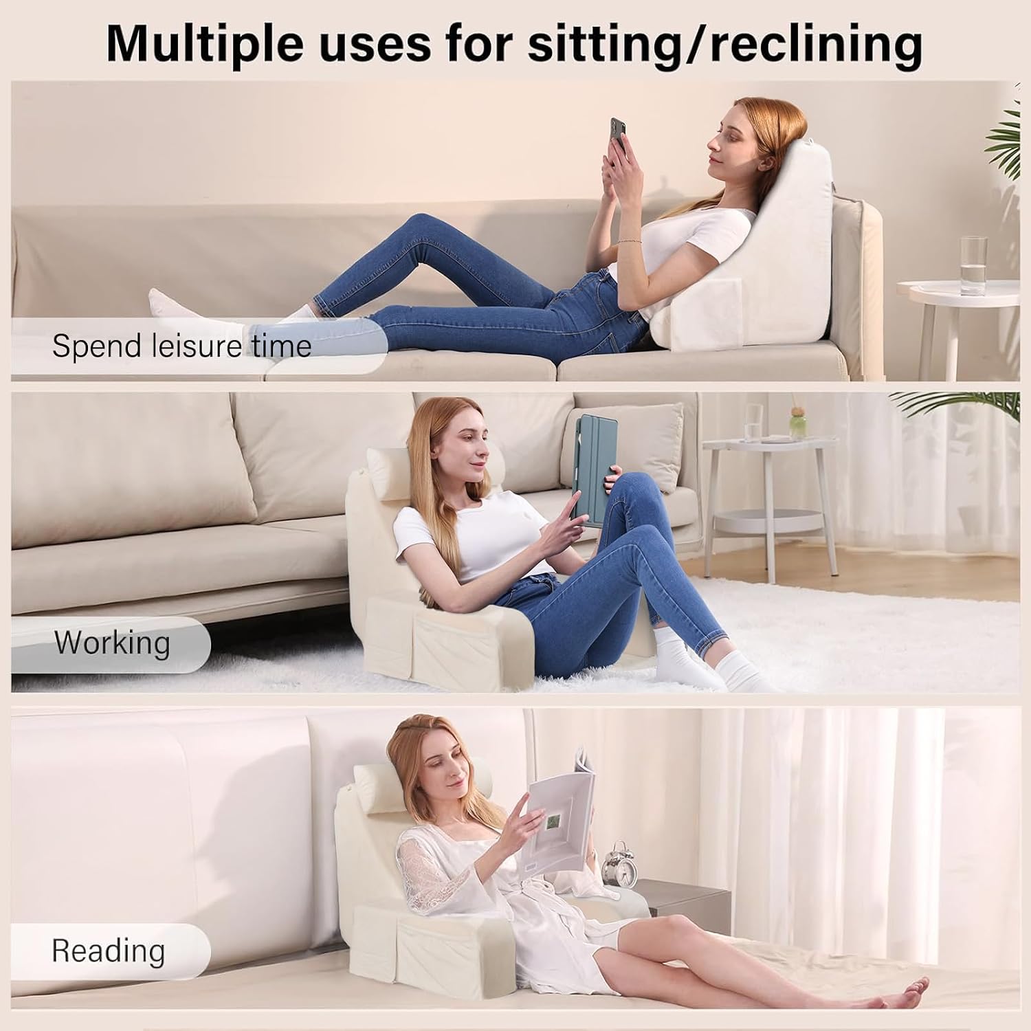 ENITYA 19" Back Pillow for Bed Sitting up, Big Pockets and Washable Removable Cover, Reading Chair for Watching TV/Reading/Gaming/Resting…
