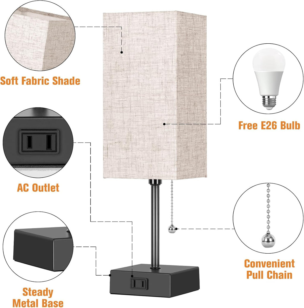 Table Lamp for Bedroom Set of 2, Bedside Lamps with 3 Color Temperatures Night Light, Lamp for Night Stands with AC Outlet and Square…