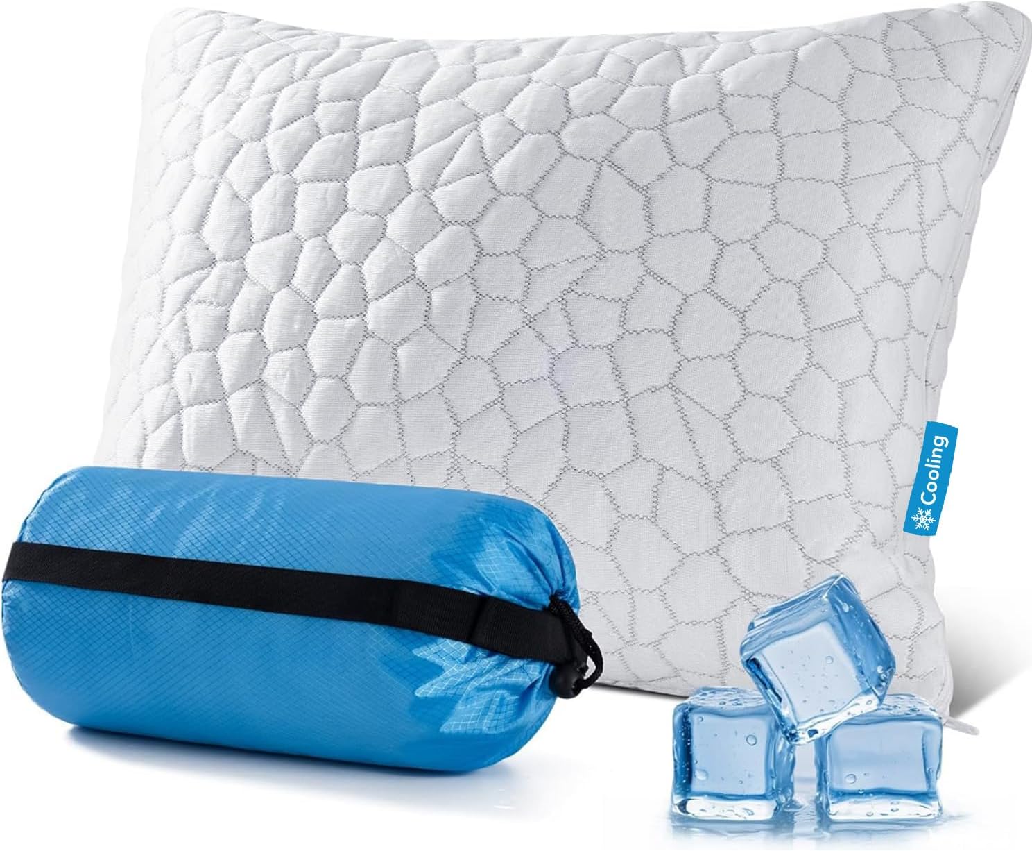 Qutool Cooling Pillow for Sleeping, CertiPUR-US Shredded Memory Foam Camping Pillow Set of 1, Backpacking for Hiking Gear, Portable Pillow…