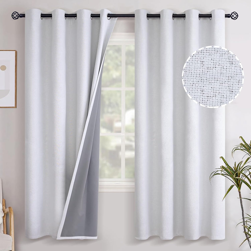 YoungsTex White Linen Blackout Curtains 72 Inches Long for Living Room, Thermal Insulated Winter Drapes with Grommet Energy Saving for Bedr…