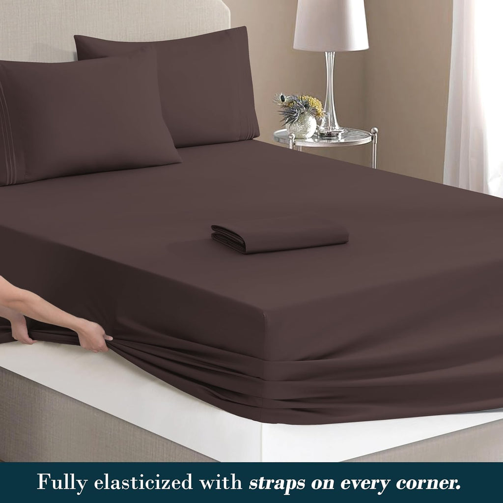 MocassiLuxuryBedding Mocassi Cal King Size 4-Piece Bed Sheet Set - 1800 Hotel Quality Microfiber 18-24 Inches Extra Deep Pocket Fitted Shee…