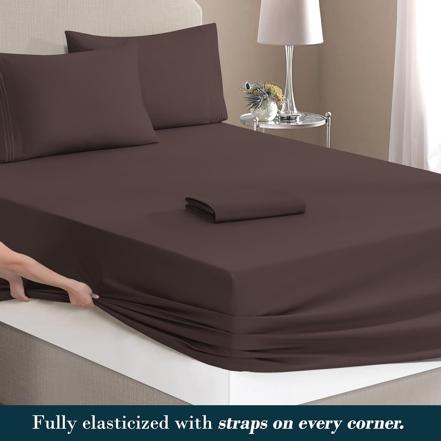 MocassiLuxuryBedding Mocassi Cal King Size 4-Piece Bed Sheet Set - 1800 Hotel Quality Microfiber 18-24 Inches Extra Deep Pocket Fitted Shee…