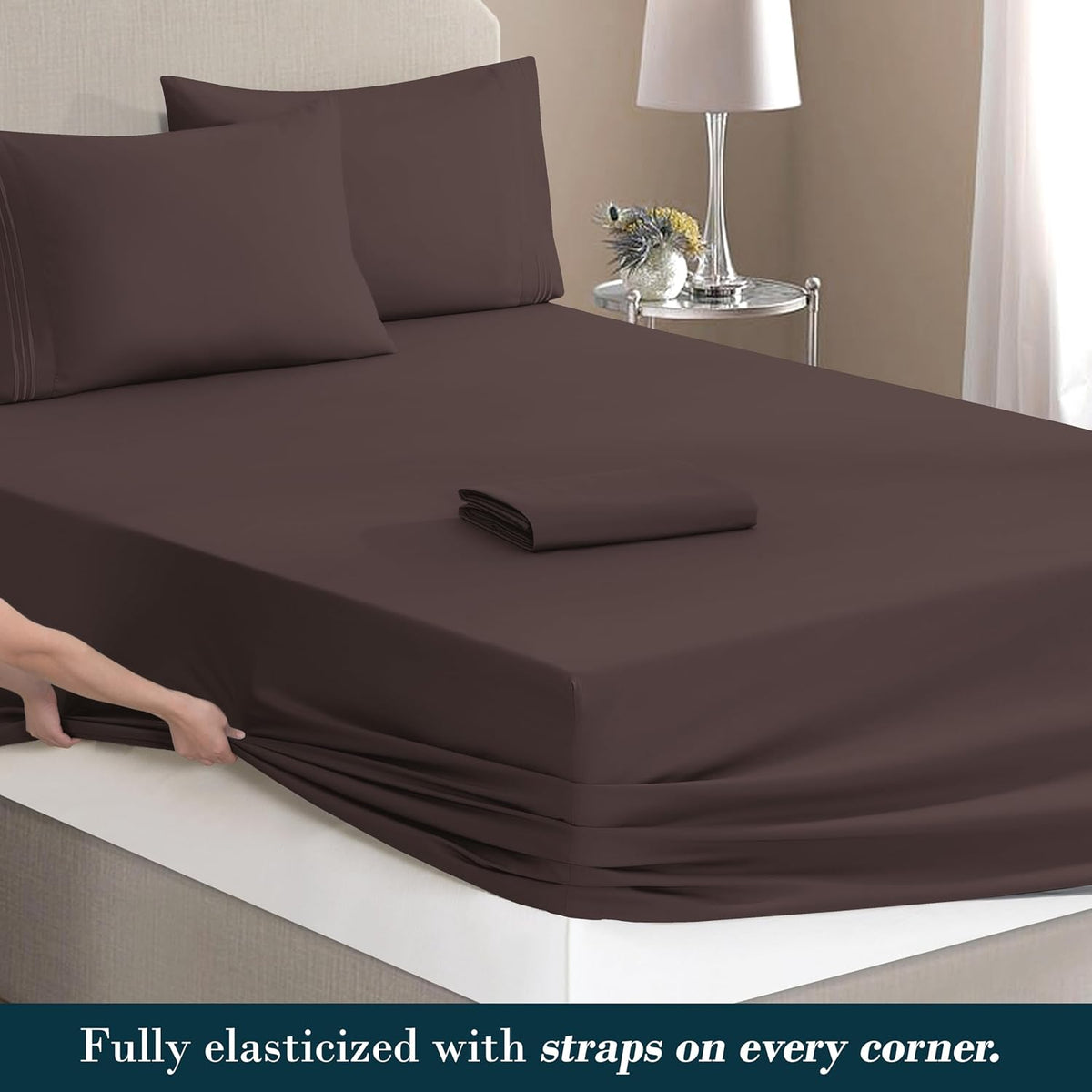 MocassiLuxuryBedding Mocassi Queen Size 4-Piece Bed Sheet Set - 1800 Hotel Quality Microfiber 18-24 Inches Extra Deep Pocket Fitted Sheet-…