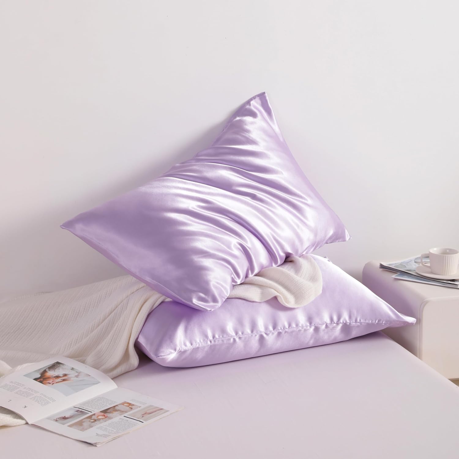 Ntbay 2 Pack Satin King Pillowcases for Hair and Skin, Luxurious and Silky Pillow Cases with Envelope Closure, 20x40 Inches, Light Purple 2…