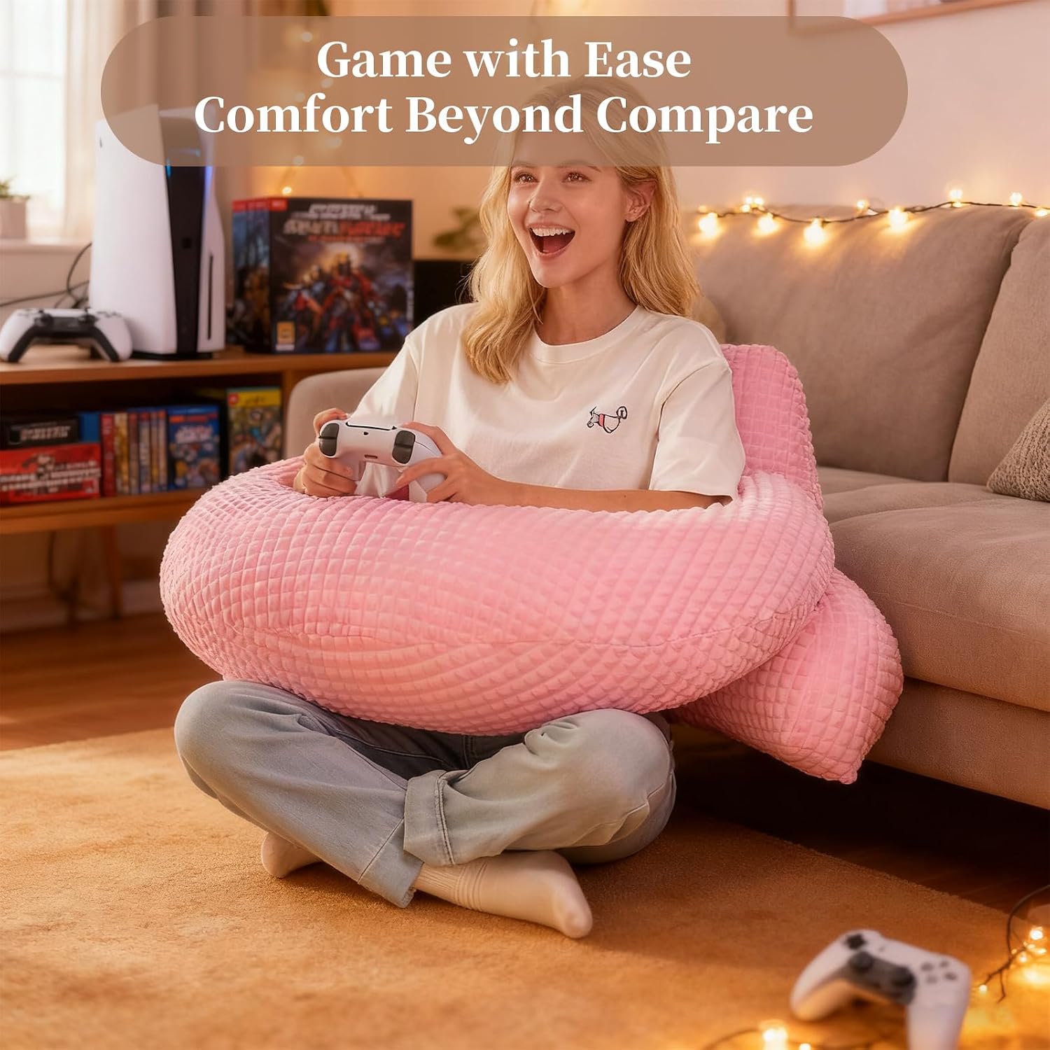Bed Reading Pillow with Arms 19", Cozy Flannel U Shaped Back Support Cushion for Sit up in Bed, Ergonomic Lumbar Backrest for Adult…