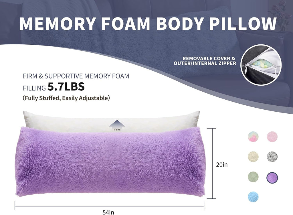 Wsofrlac Purple Body Pillow for Day Bed Queen Bed Set 20x54 King Size Lumbar Pillows Hug Pregnancy Purple Sleep relaxation Body Pillow…
