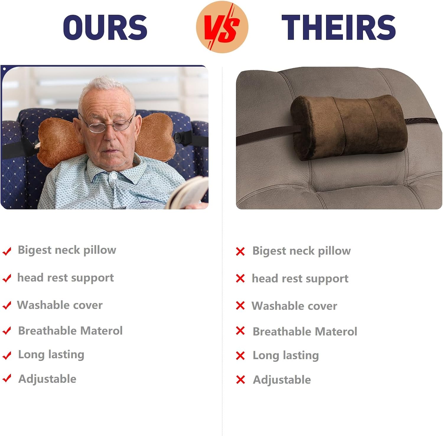 Vcomsoft Head Recliner Pillow Adjustable Cotton Headrest Pillows for Recliner Chairs, Neck Support Pillow for Travel Home Sofa Armchair wit…