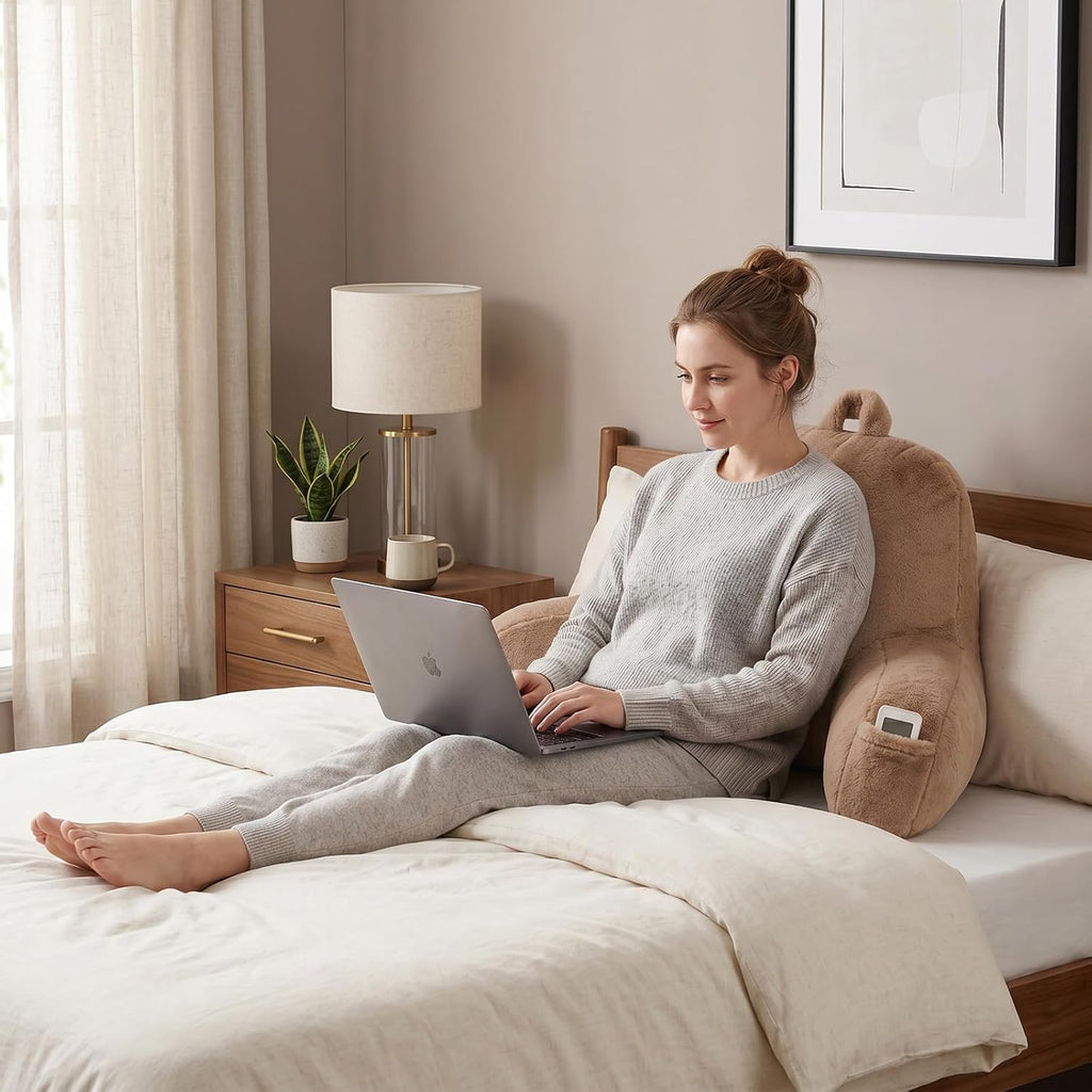 Pajeo Aesthetic Reading Pillow for Bed, Soft Faux Fur Sitting Pillow with Arms for Gaming & Lounging, Oeko-TEX Certified Plush Backrest Pillo…
