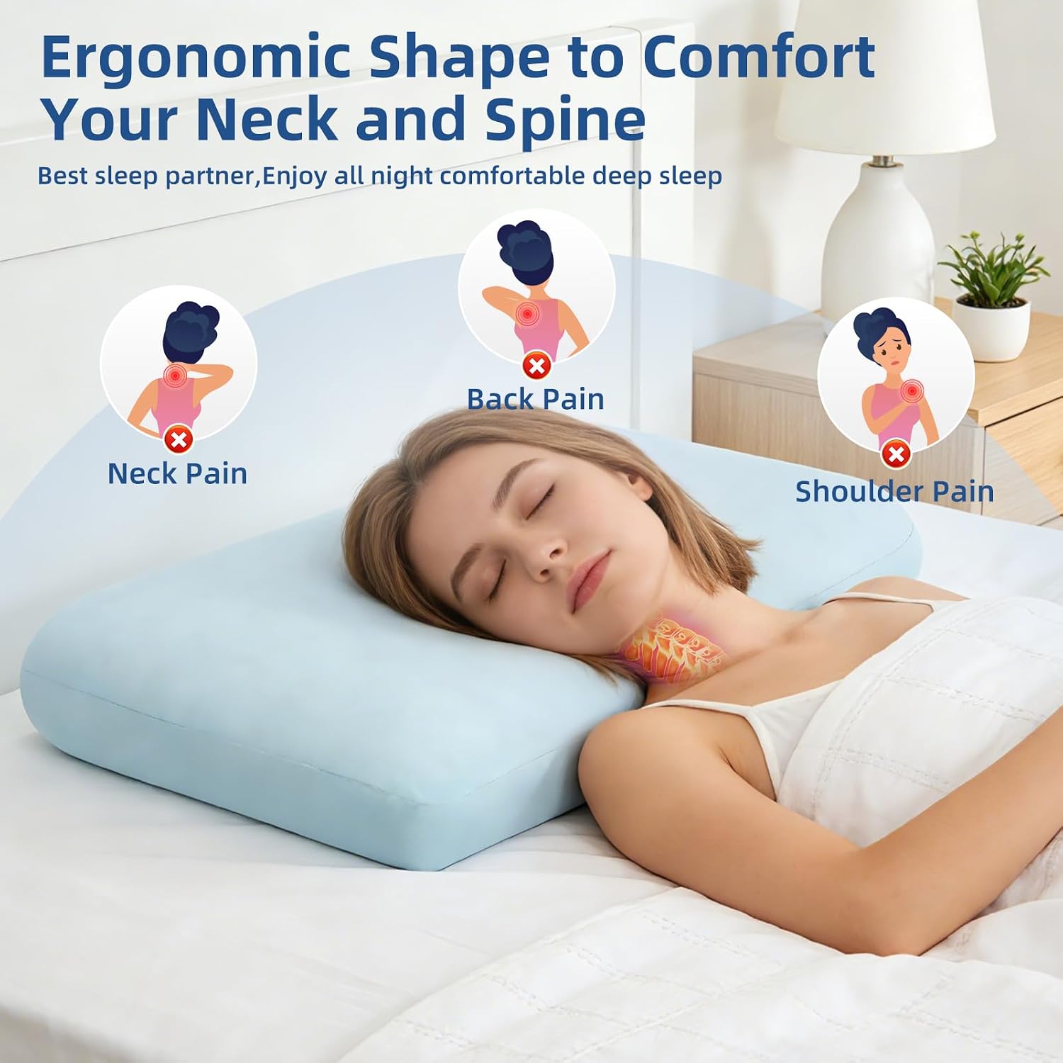 Sycoodeal HIMOON Cooling Memory Foam Pillow, Bed Pillow for Sleeping, Queen Size, Breathable Memory Foam, Support with Washable Cover for B…