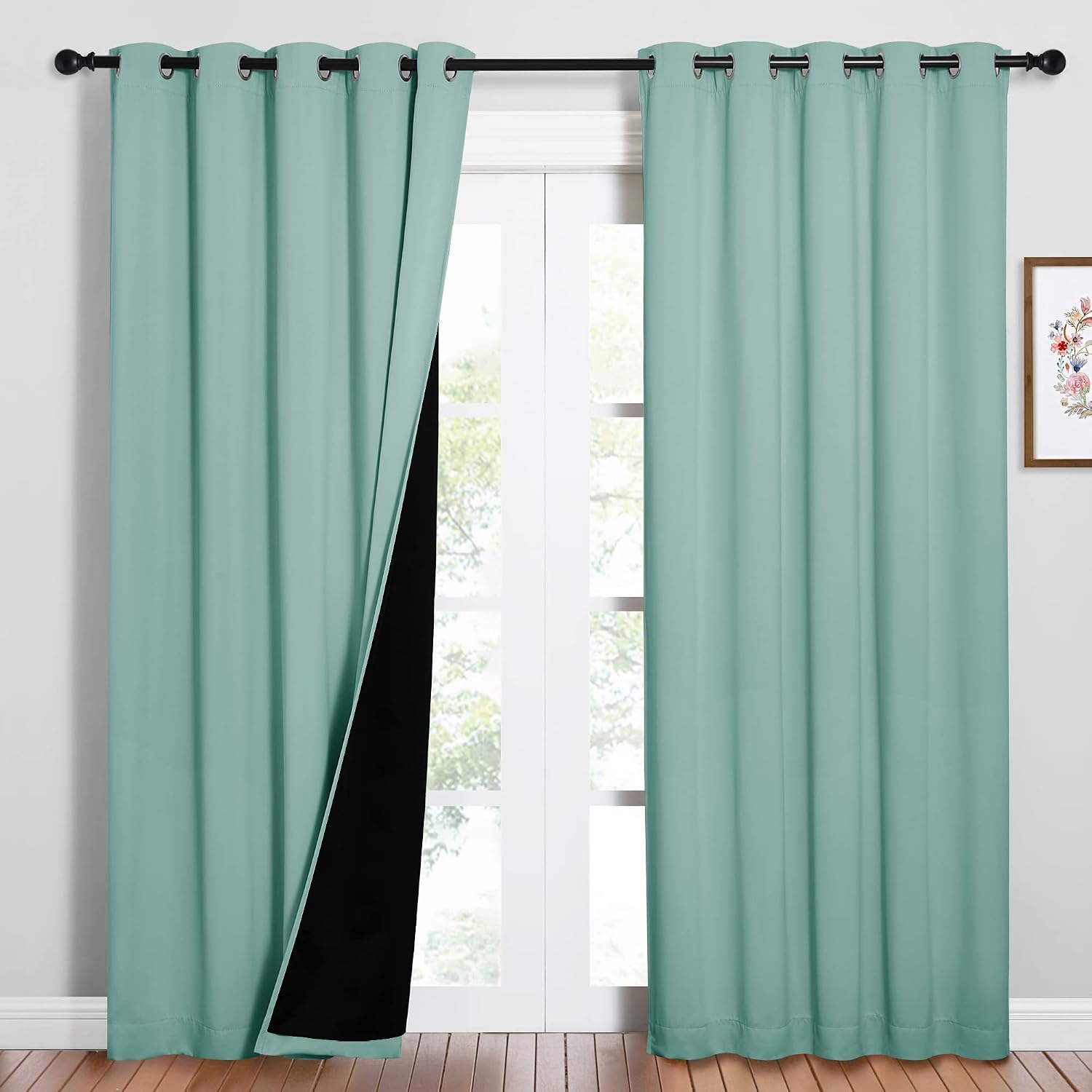 Nicetown 100% Blackout Window Curtain Panels, Cold and Full Light Blocking Drapes with Black Liner for Nursery, 84 inches Drop Thermal Insu…