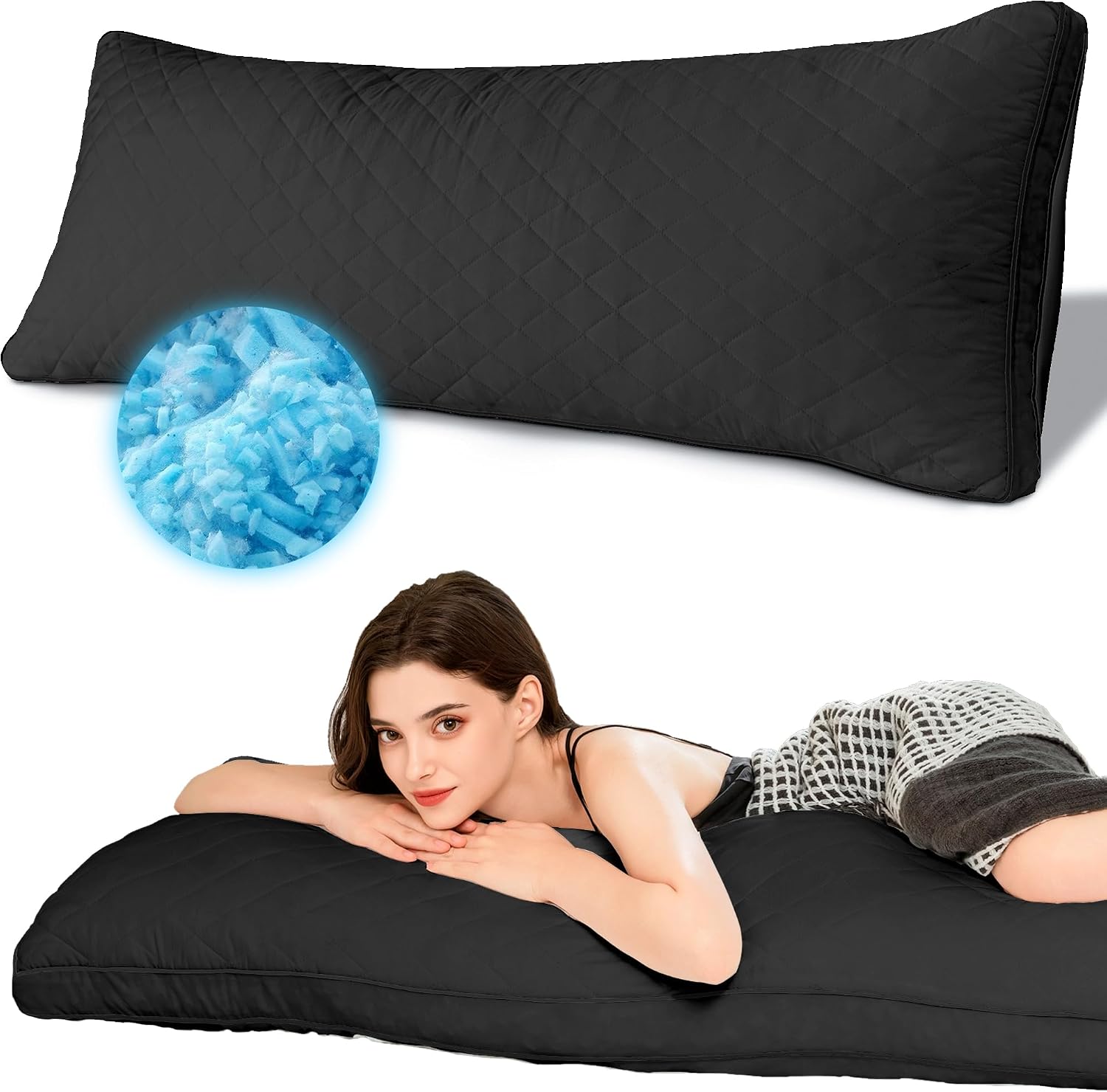 Ubauba Memory Foam Body Pillow, Full Large Body Pillows for Adults, Firm & Fluffy Long Bed Pillows for Sleeping (20x54 inch, Black)