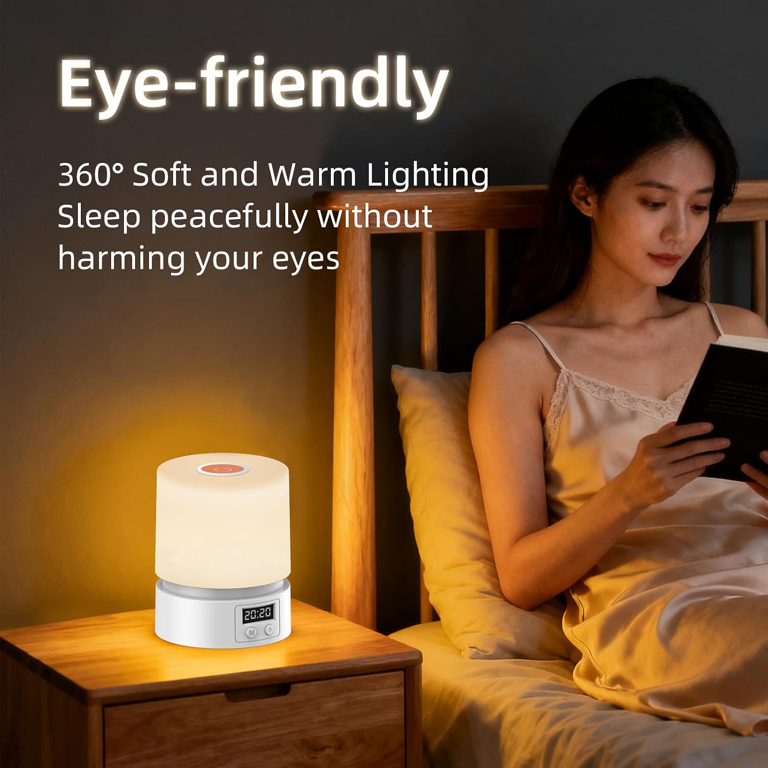 Nursery Night Light with Clock for Kids, Touch Lamp Bedside Desk Lamp, Portable Breastfeeding Night Lamp for Baby, 3 Color Stepless…