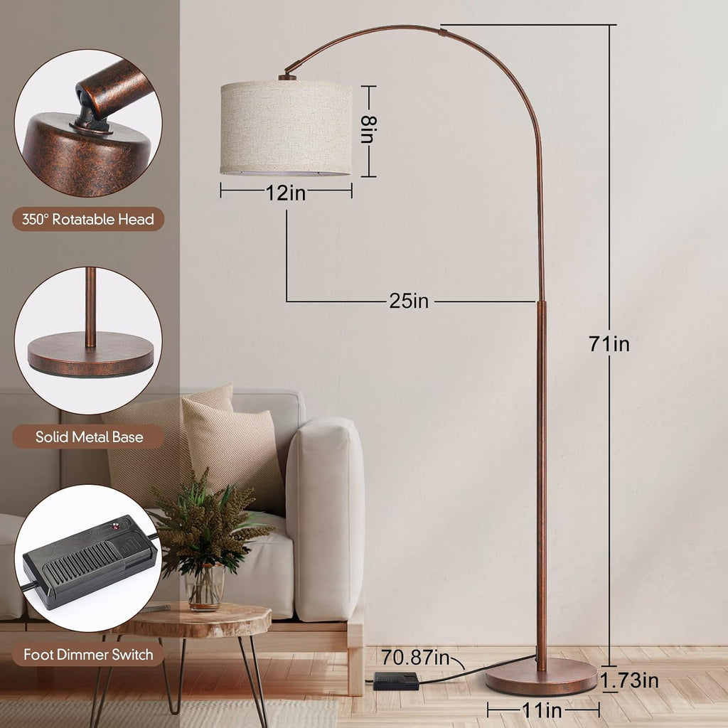 Dimmable Arc Floor Lamps for Living Room, Mid Century Floor Lamp, Antique Bronze Standing Lamp with Adjustable Hanging Shade, Tall Pole…
