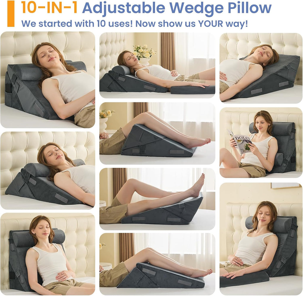 Sasttie Wedge Pillow Set for After Surgery, 3PCS Adjustable Bed Wedge Pillow Headboard with Memory Foam Neck Cushion – for Acid Reflux, Sle…