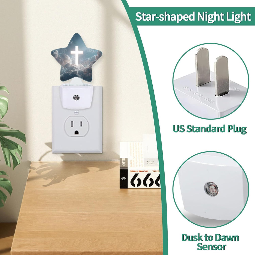 Cross in the Clouds Plug in Star Night Light, Night Light with Sensor for Kids Nursery Bedroom, Decorative Soft Glow Lamp for Hallway…