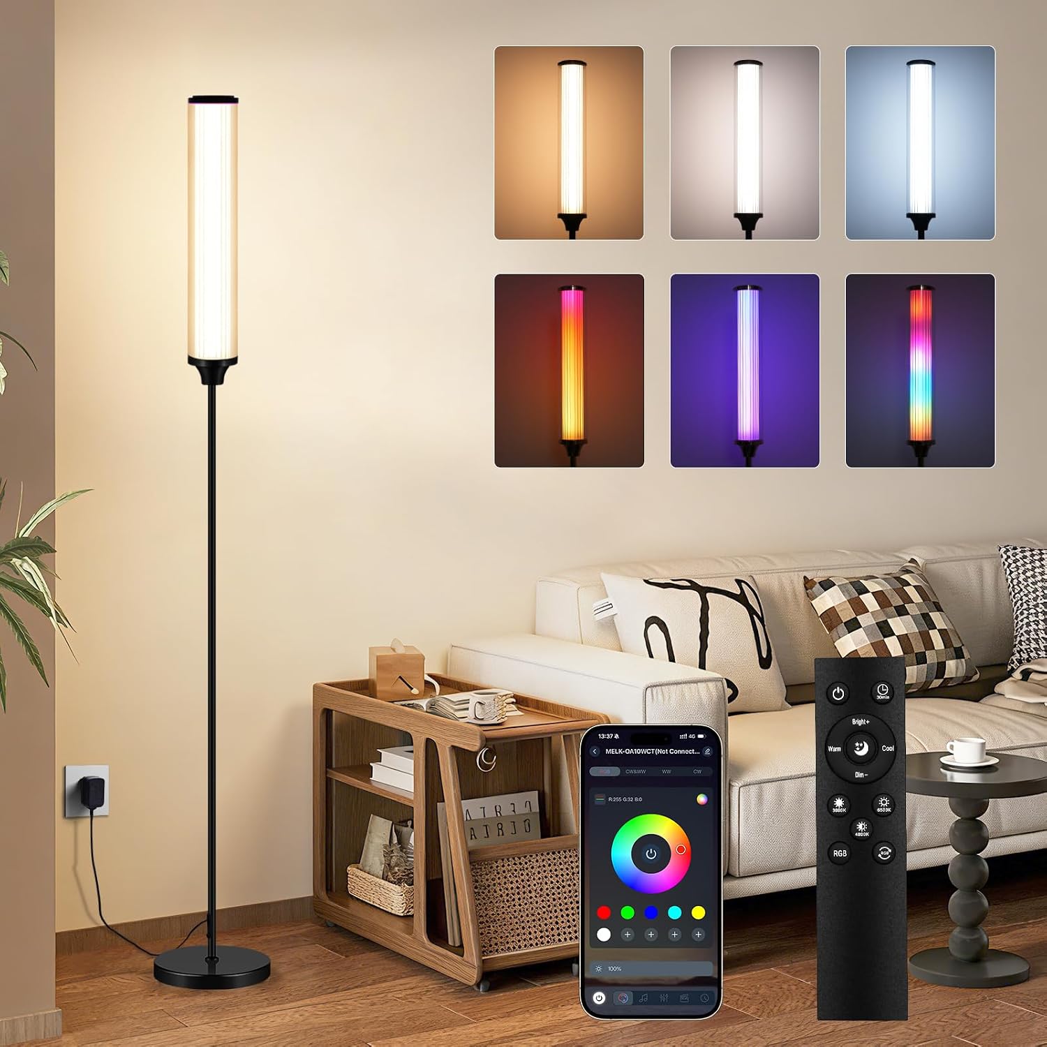 FRIDEKO HOME Floor Lamp, Smart RGBCW LED Color Changing Ambient Lighting for Living Room & Gaming Decor, Standing Lamp with App & Remote…