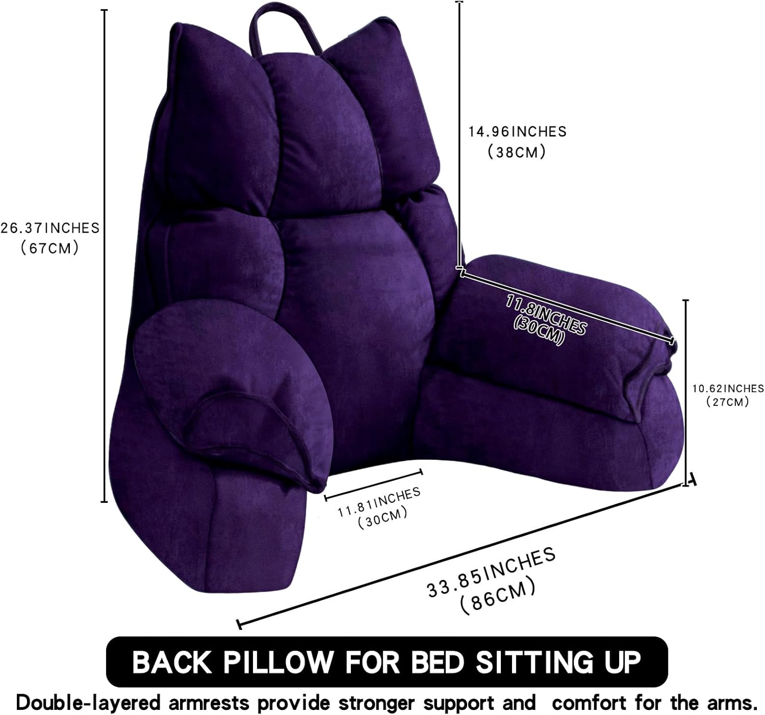 RRPAHWTV Reading Pillow for Bed with High Arm Rests, Back Support Pillow for Sitting Up in Bed with Shredded Memory Foam for Reading, TV…