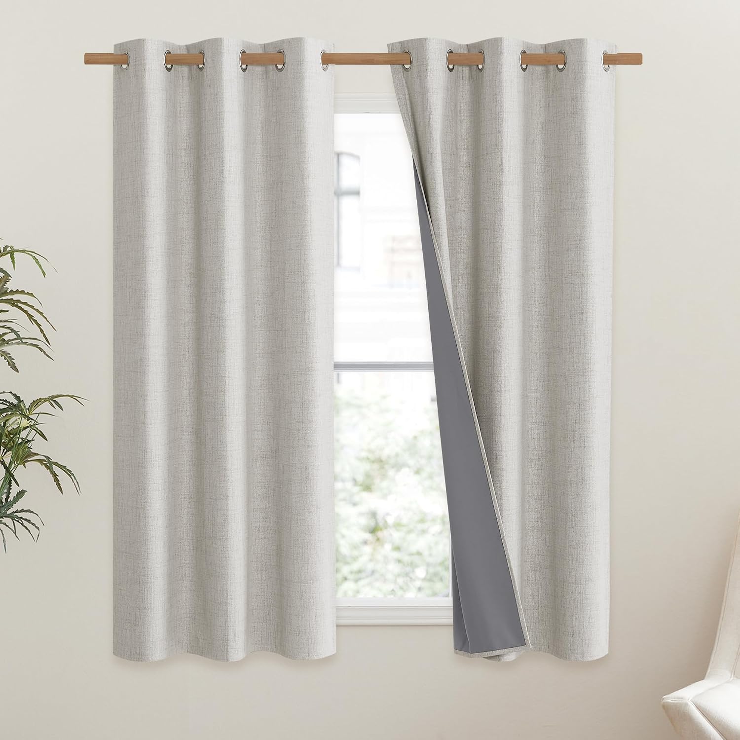 NICETOWN Snowbound Vintage Linen 100% Blackout Curtains for Dining Room, Thermal Insulated Curtains 54" Long, Noise Reducing Window…