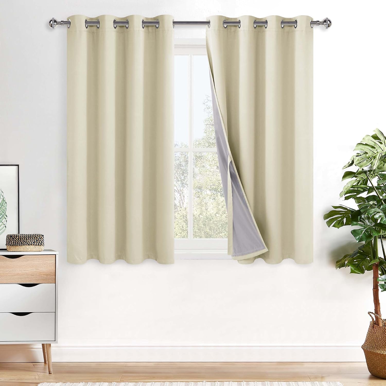 Xwzo Total Blackout Curtains 54 Inches Long - Double Layer Full Room Darkening & Energy Efficiency Grommet Window Panels with Tiebacks for…
