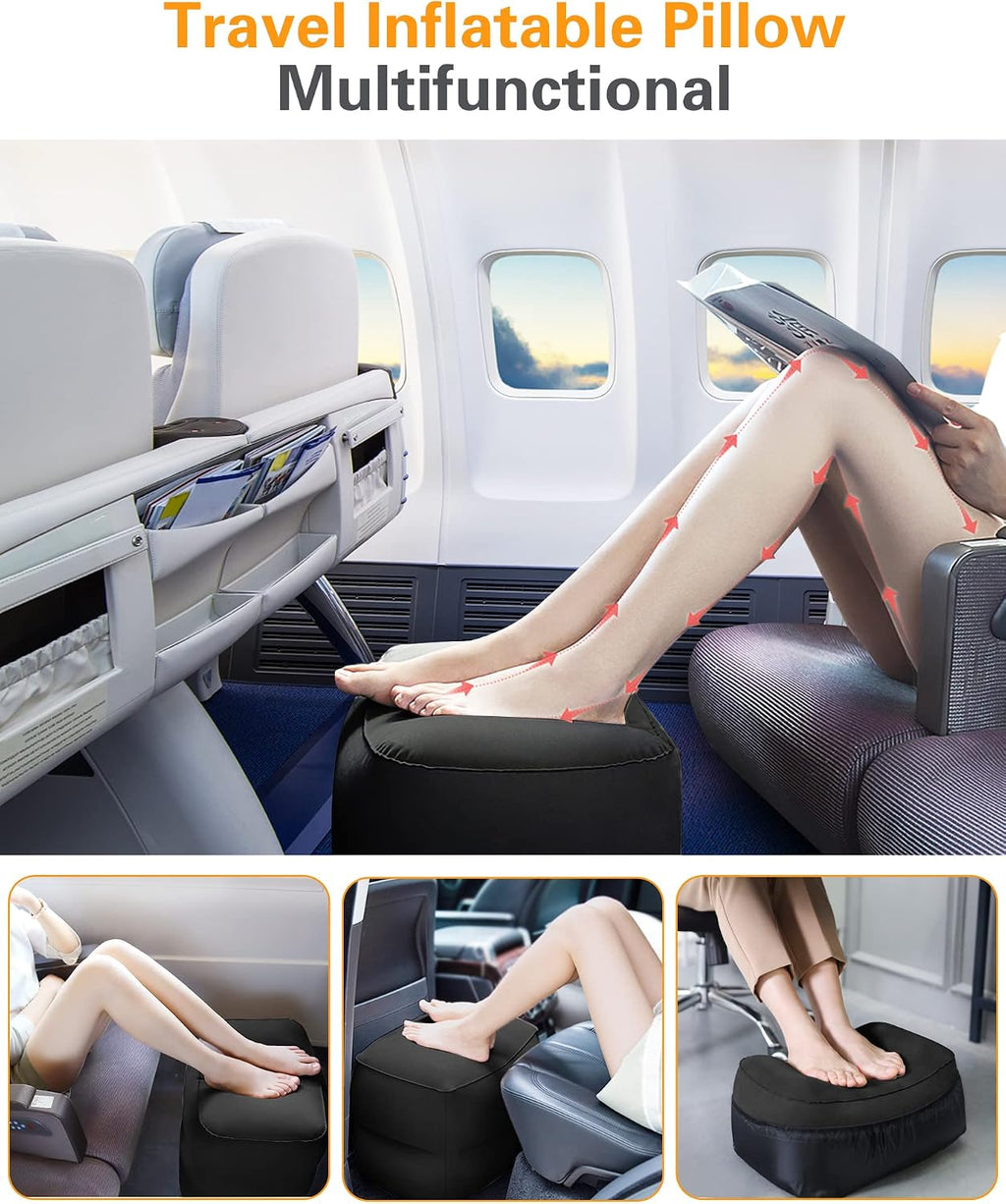 Sunany Inflatable Foot Rest Pillow, Adults Airplane Travel Pillow-Adjustable Height Cushions, for Kids to Sleep While Traveling, Suitable fo…