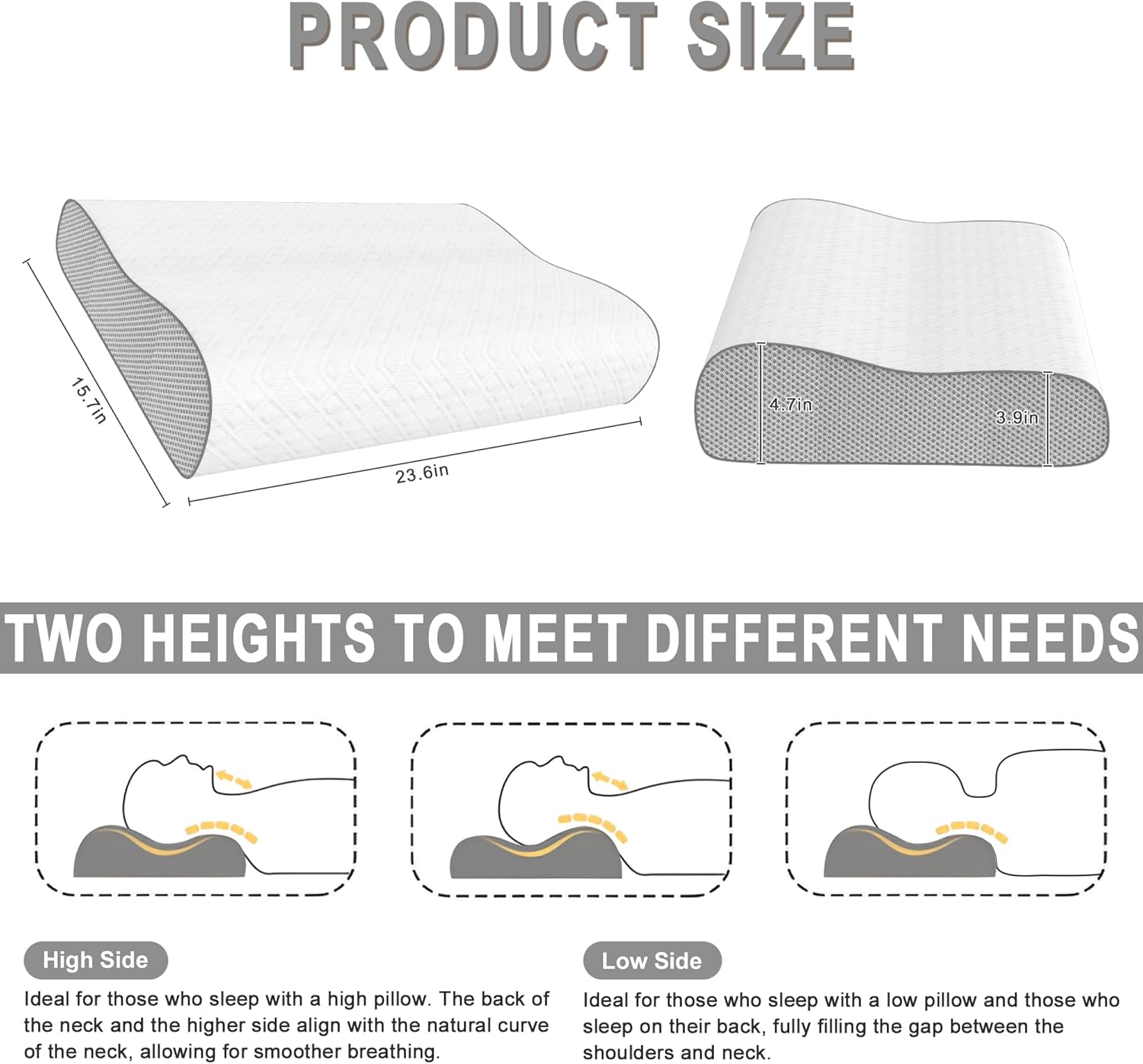 Phentzari Memory Foam Pillow, Cervical Pillow for Neck, Ergonomic Adjustable Contour Bed Pillow for Side, Back & Stomach Sleepers (2, 23.5…