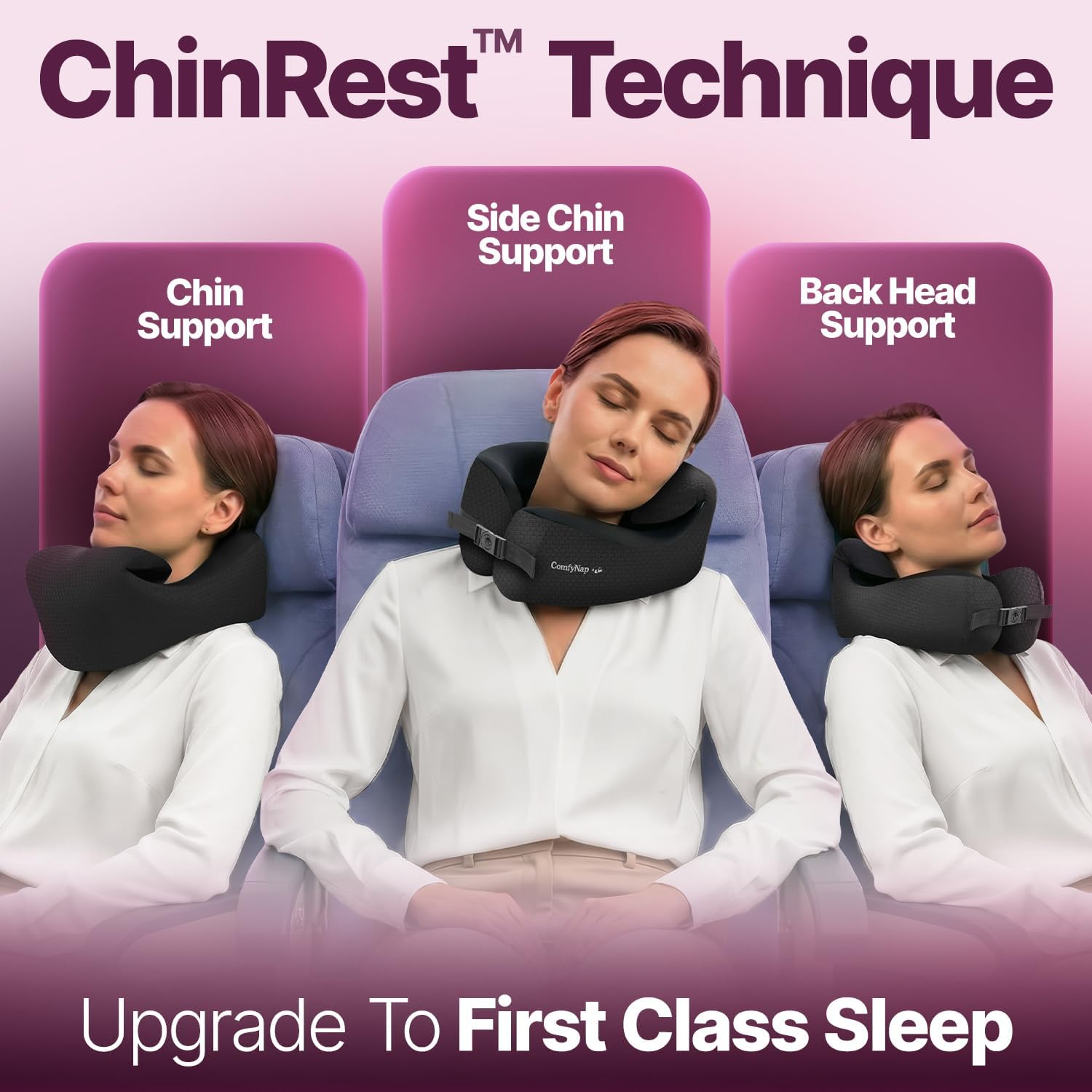 ComfyNap® Versatile Travel Neck Pillow for Airplane [Patented], 9 Positions in 3 Techniques, Plane Pillow with Pure Memory Foam, Travel…
