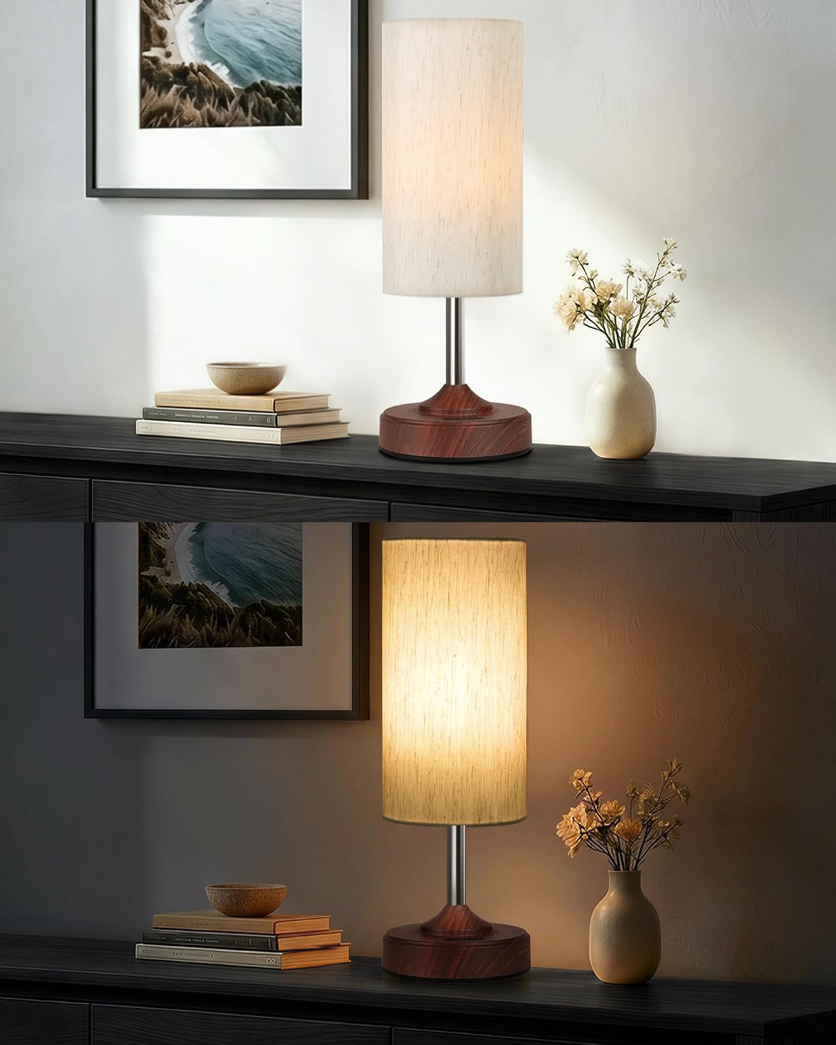 EZVALO Cordless Table Lamp, Ambient Light, Walnut-Grain Finish, Dimmable, Touch, Timer, 2700K, Decor, Portable, Wireless, Rechargeable…